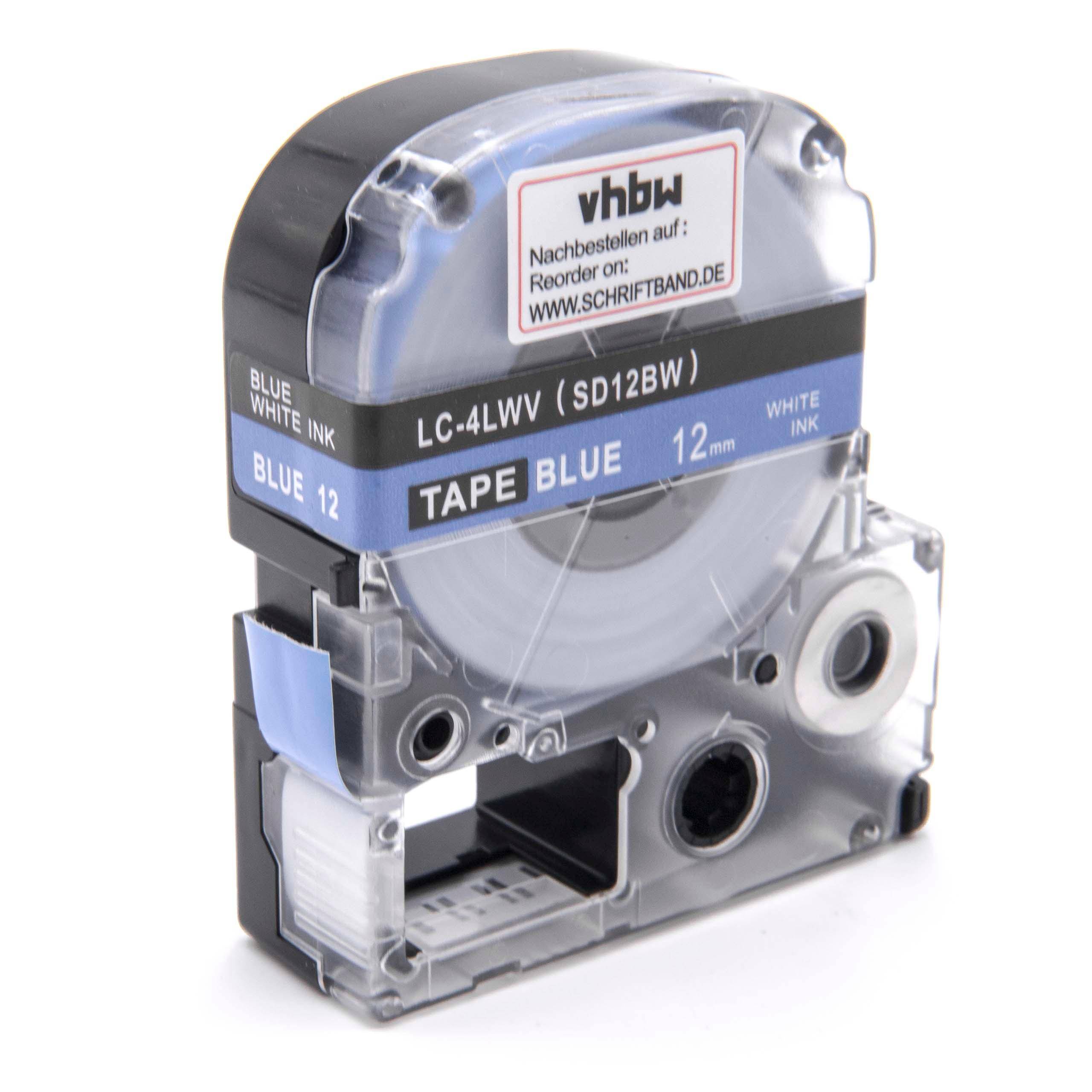 vhbw Schriftband-Kassette Ersatz für Epson LC-4LWV für Etiketten-Drucker 8m x 12mm Weiß auf Blau, Kunststoff