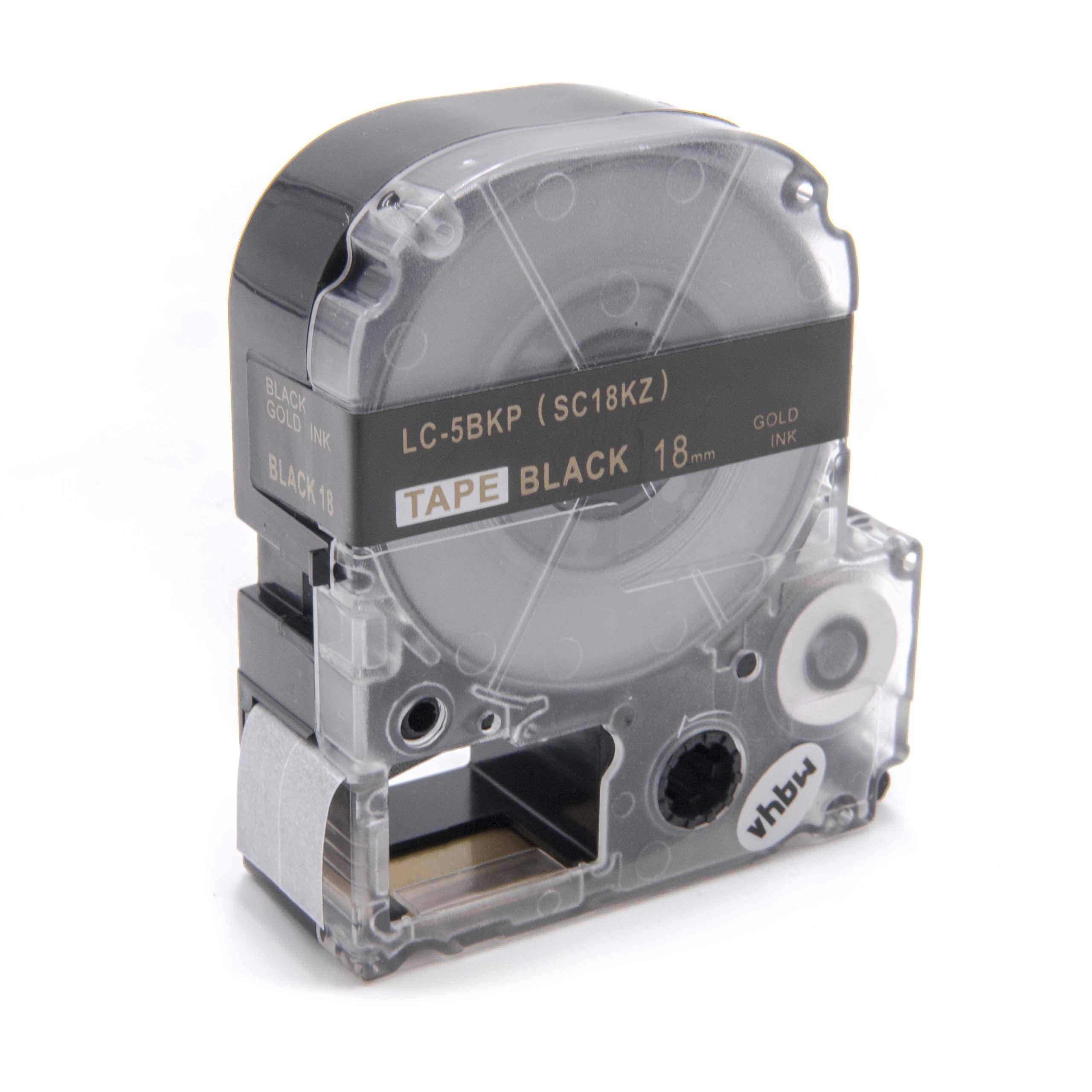 vhbw Schriftband-Kassette kompatibel mit Epson OK720, OK900P Etiketten-Drucker 8m x 18mm Gold auf Schwarz