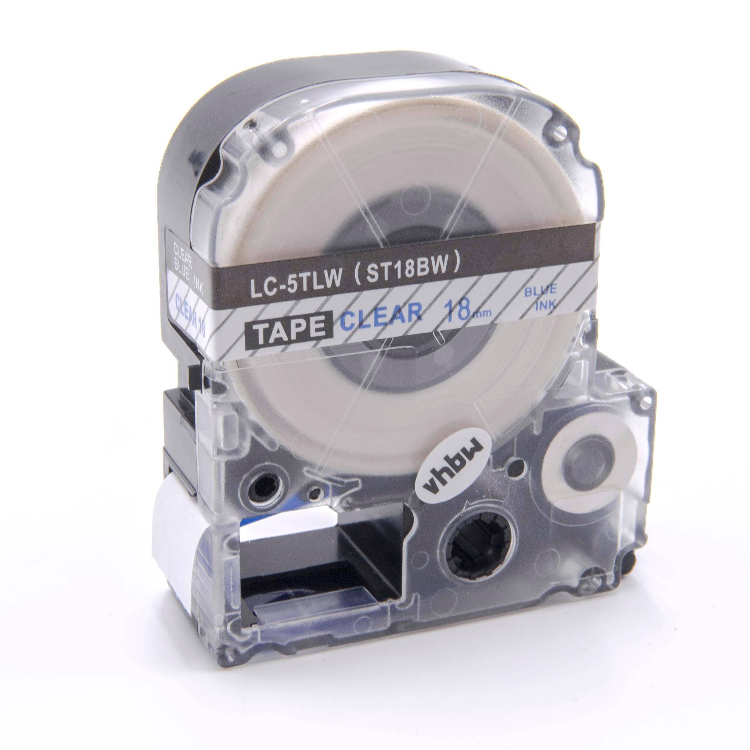 vhbw Schriftband-Kassette kompatibel mit KingJim SR550, SR530C, SR6700D, SR750, SR950 Etiketten-Drucker 8m x 18mm Blau auf Transparent, Kunststoff