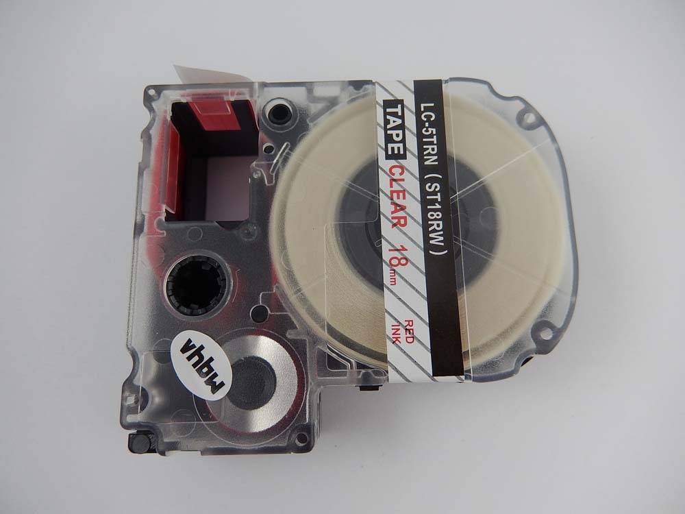 vhbw Schriftband-Kassette kompatibel mit KingJim SR550, SR530C, SR6700D, SR750, SR950 Etiketten-Drucker 8m x 18mm Rot auf Transparent, Kunststoff
