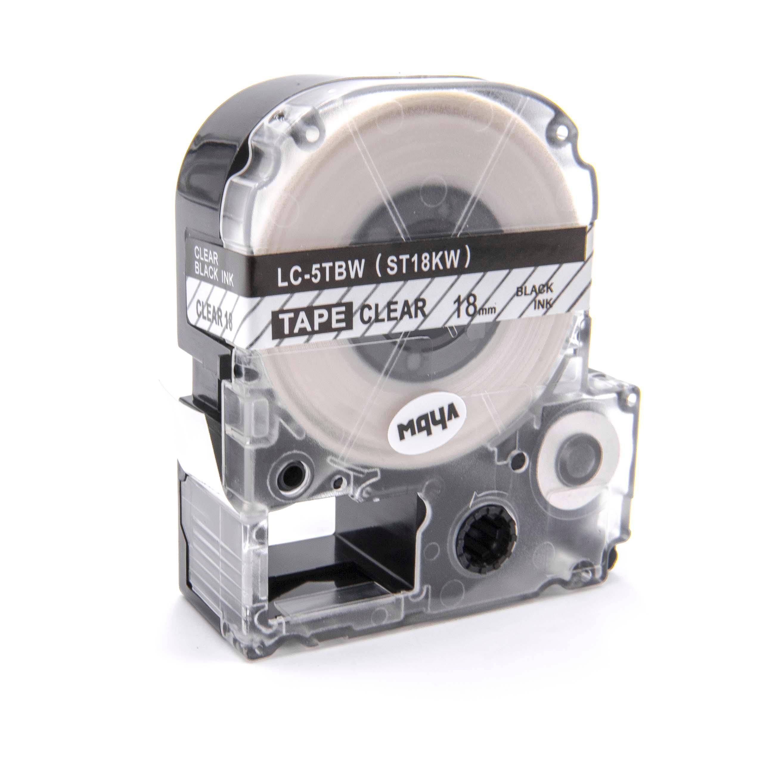 vhbw Schriftband-Kassette kompatibel mit Epson LabelWorks LW-1000P, LW-600P Etiketten-Drucker 8m x 18mm Schwarz auf Transparent