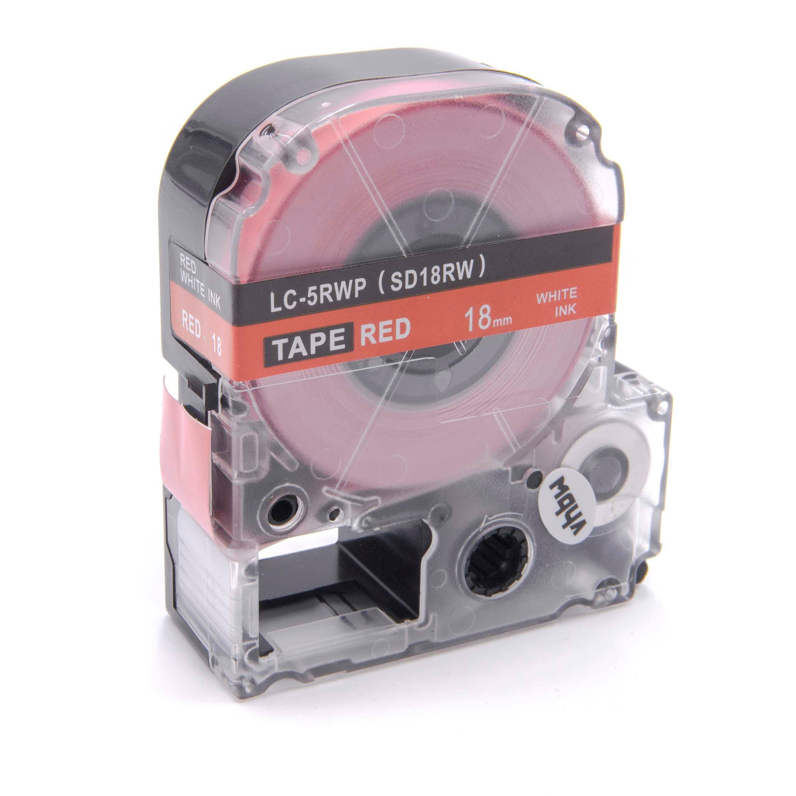 vhbw Schriftband-Kassette kompatibel mit Epson OK300, OK200, LW-400, LW-900P, LW-500, LM-700 Etiketten-Drucker 8m x 18mm Weiß auf Rot, Kunststoff