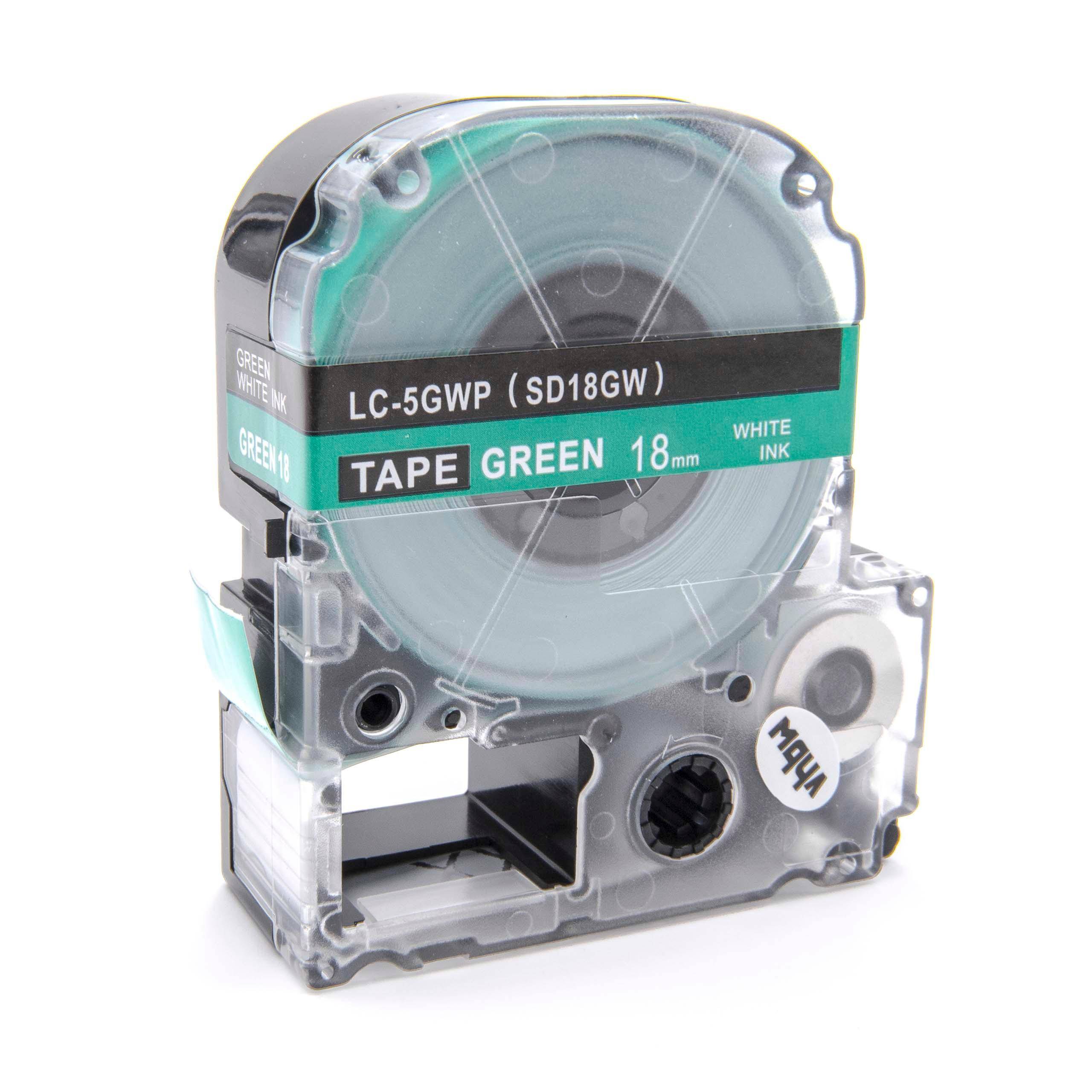vhbw Schriftband-Kassette kompatibel mit Epson OK720, OK900P Etiketten-Drucker 8m x 18mm Weiß auf Grün