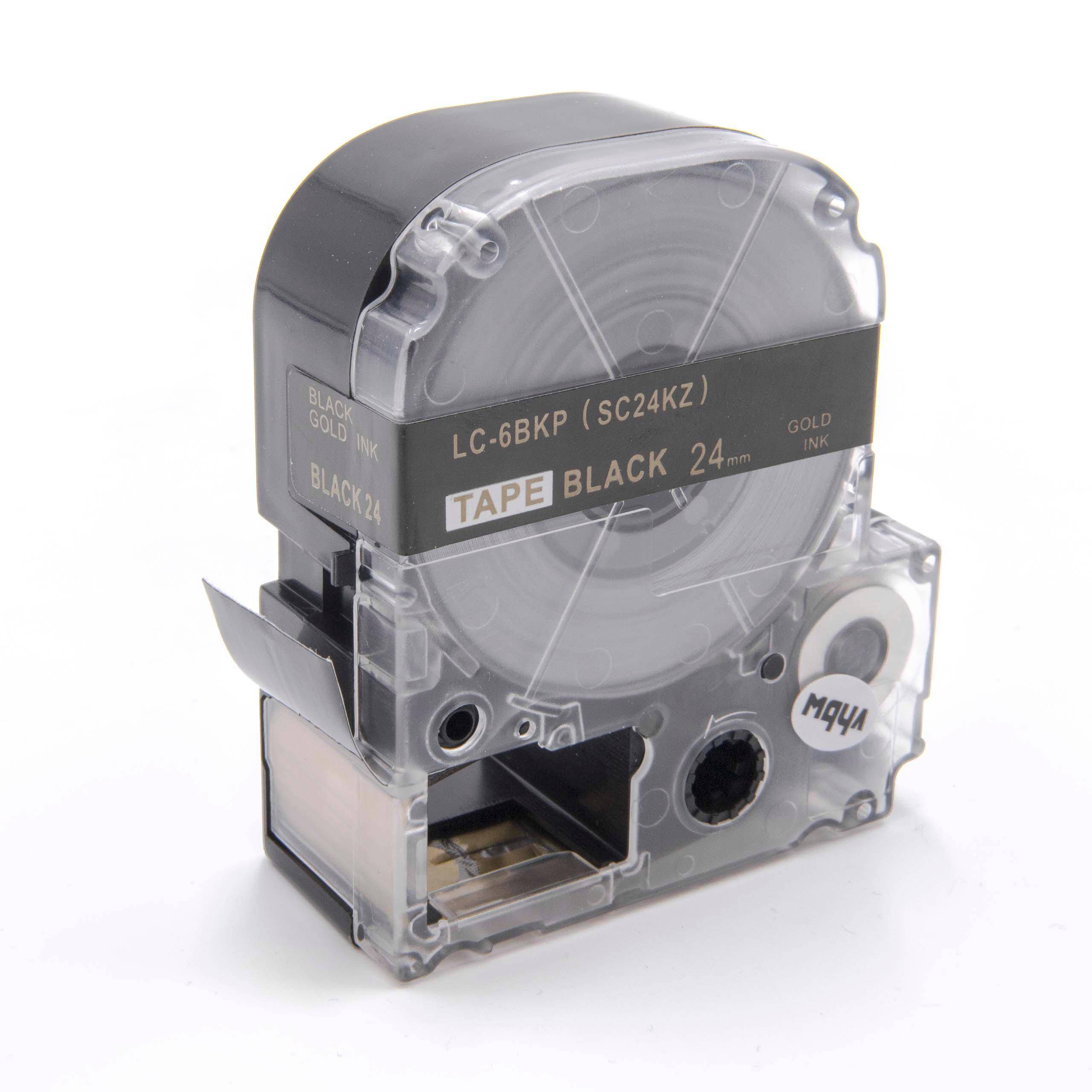 vhbw Schriftband-Kassette kompatibel mit Epson LabelWorks LW-1000P, LW-600P Etiketten-Drucker 8m x 24mm Gold auf Schwarz
