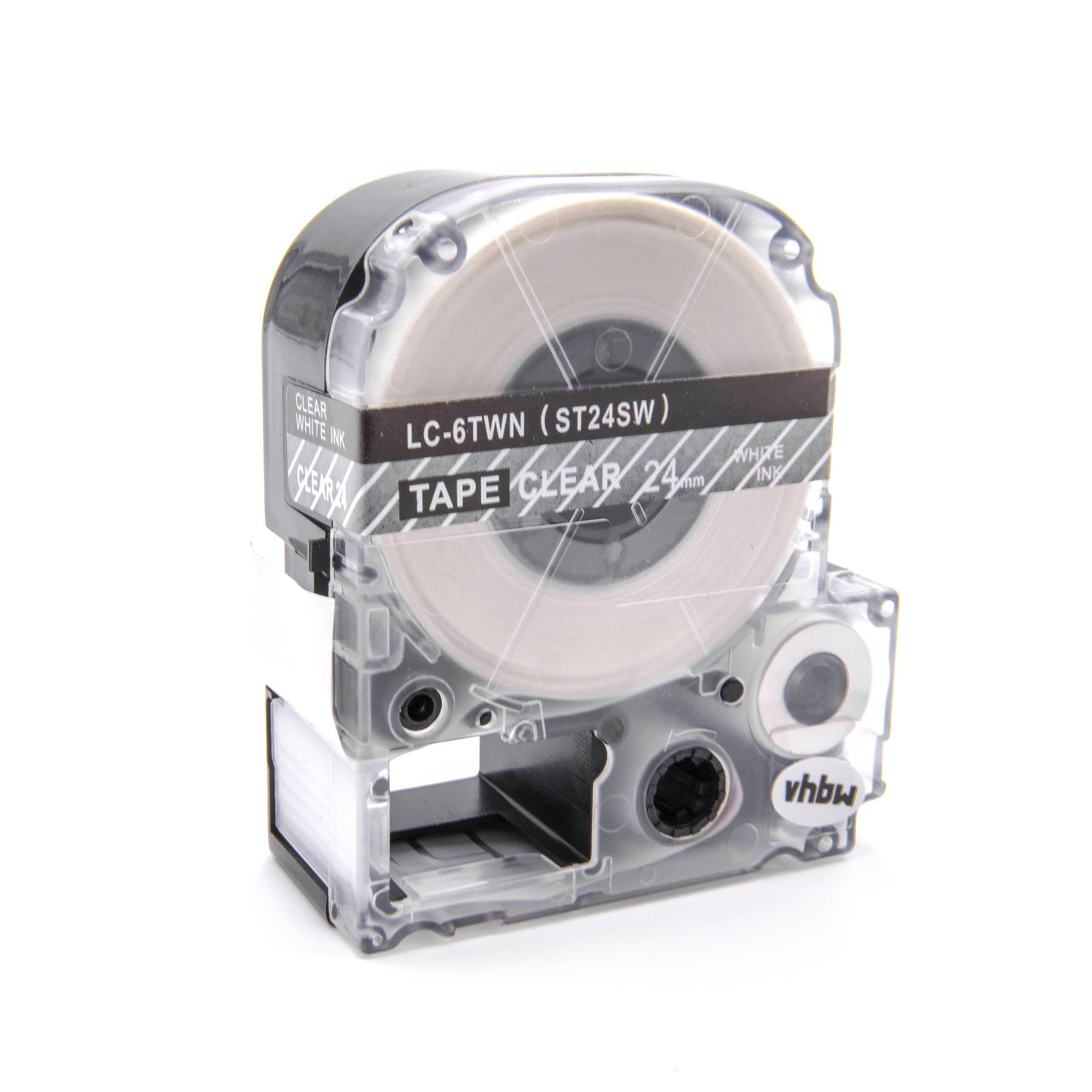 vhbw Schriftband-Kassette kompatibel mit Epson OK720, OK500P, LW-900P, OK900P, LM-700 Etiketten-Drucker 8m x 24mm Weiß auf Transparent