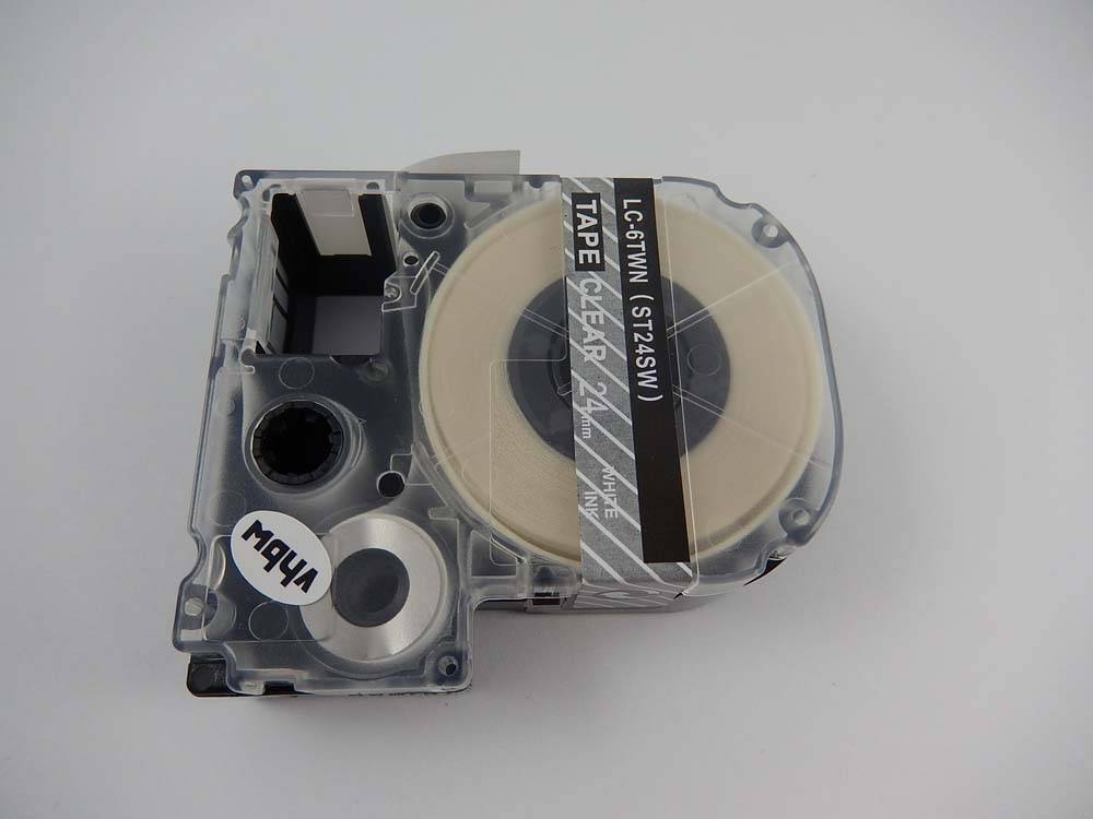 vhbw Schriftband-Kassette kompatibel mit Epson OK720, OK500P, LW-900P, OK900P, LM-700 Etiketten-Drucker 8m x 24mm Weiß auf Transparent
