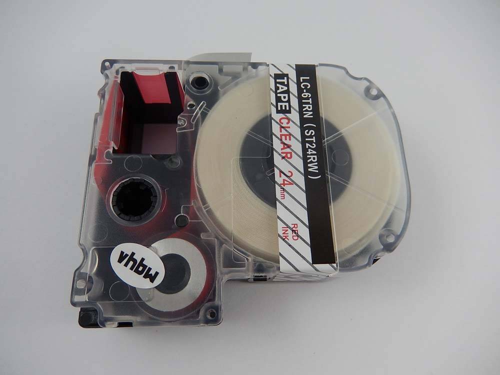 vhbw Schriftband-Kassette kompatibel mit Epson LabelWorks LW-1000P, LW-600P Etiketten-Drucker 24mm Rot auf Transparent