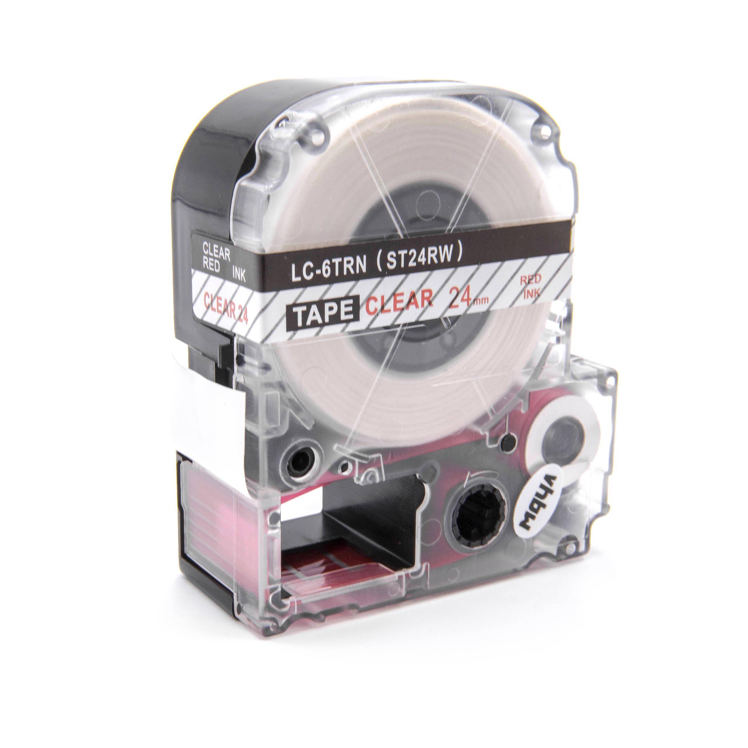 vhbw Schriftband-Kassette kompatibel mit Epson LabelWorks LW-1000P, LW-600P Etiketten-Drucker 24mm Rot auf Transparent