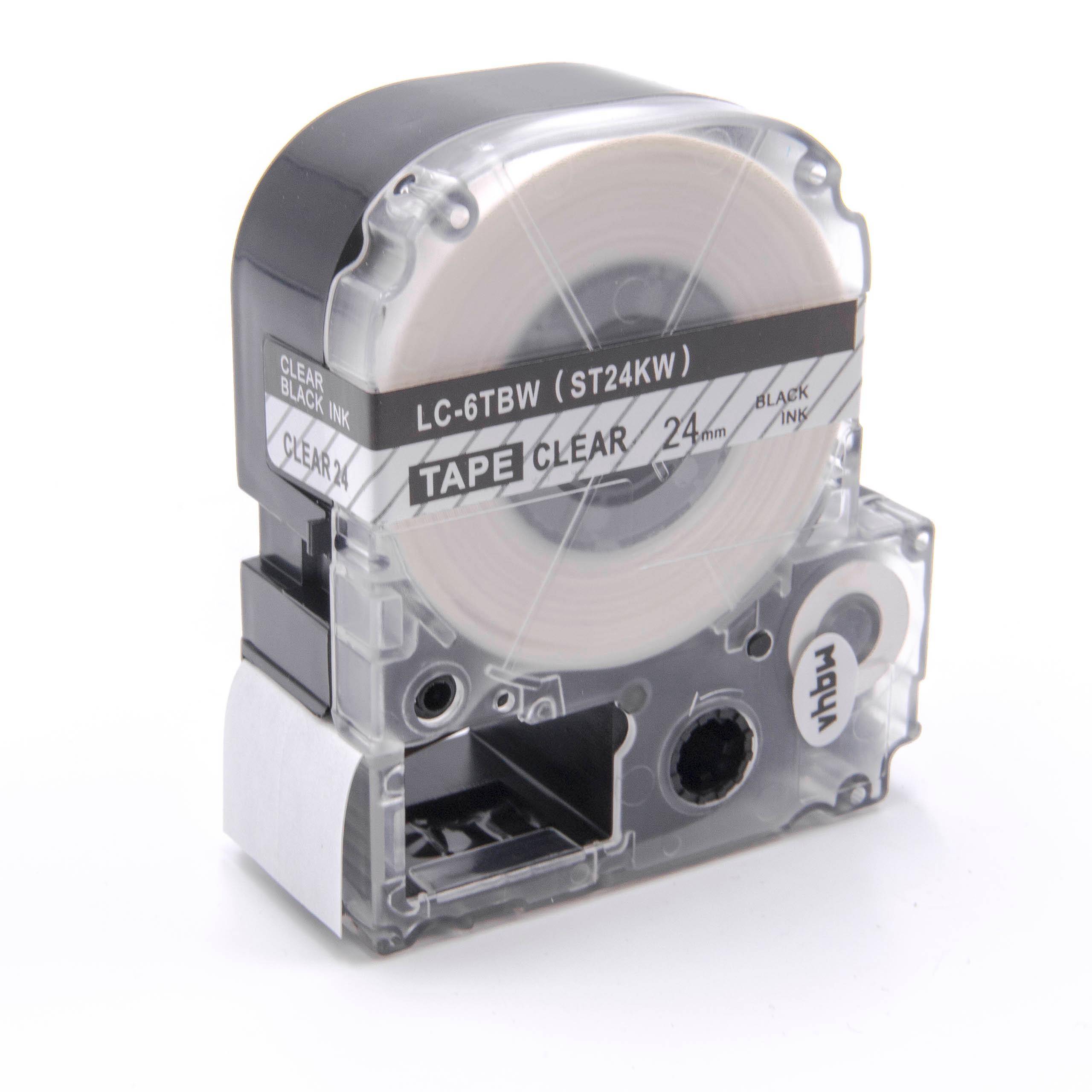 vhbw Schriftband-Kassette Ersatz für KingJim ST24KW | Etiketten-Drucker 8m x 24mm Schwarz auf Transparent