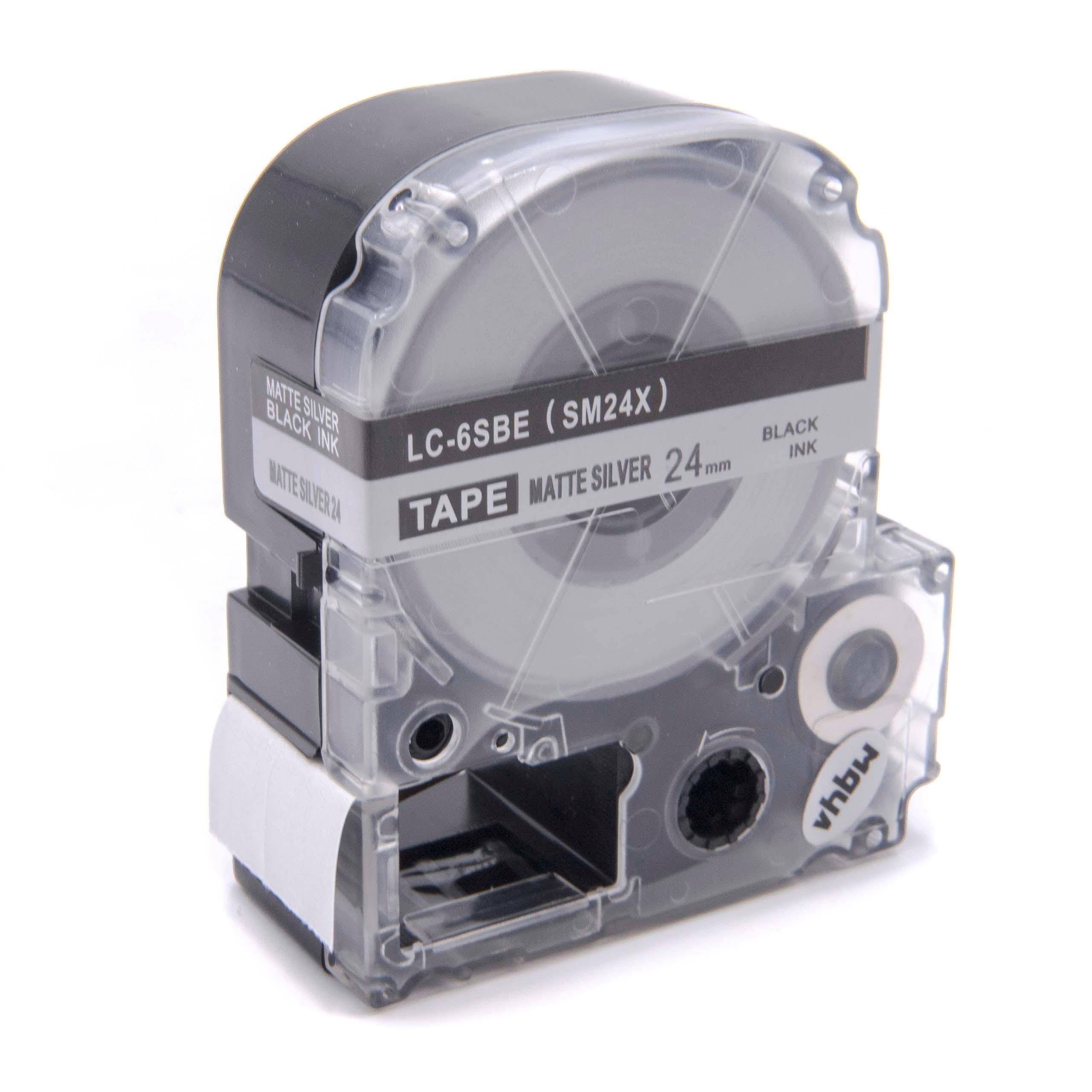vhbw Schriftband-Kassette kompatibel mit KingJim SR330, SR3900C, SR3900P, SR530, SR530C, SR550, SR6700D, SR750, SR950 - 8m x 24mm Schwarz auf
