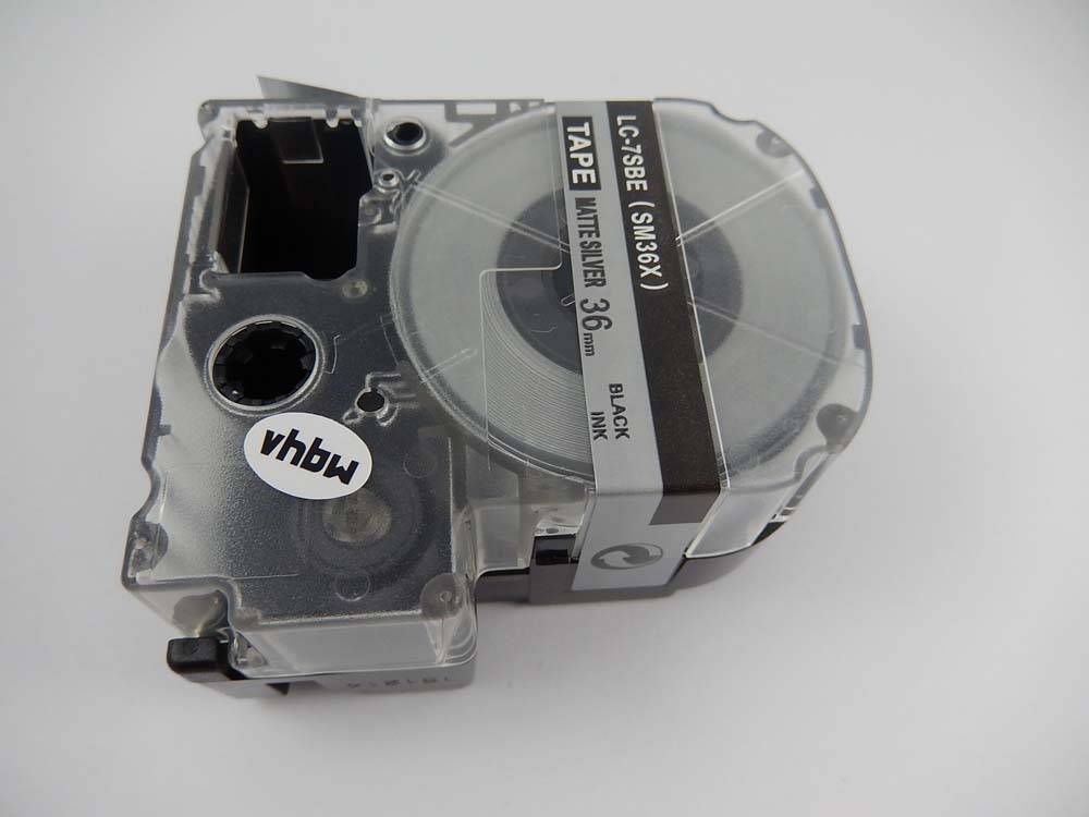 vhbw Schriftband-Kassette Ersatz für Epson LC-7SBE für Etiketten-Drucker 8m x 36mm Schwarz auf Silber