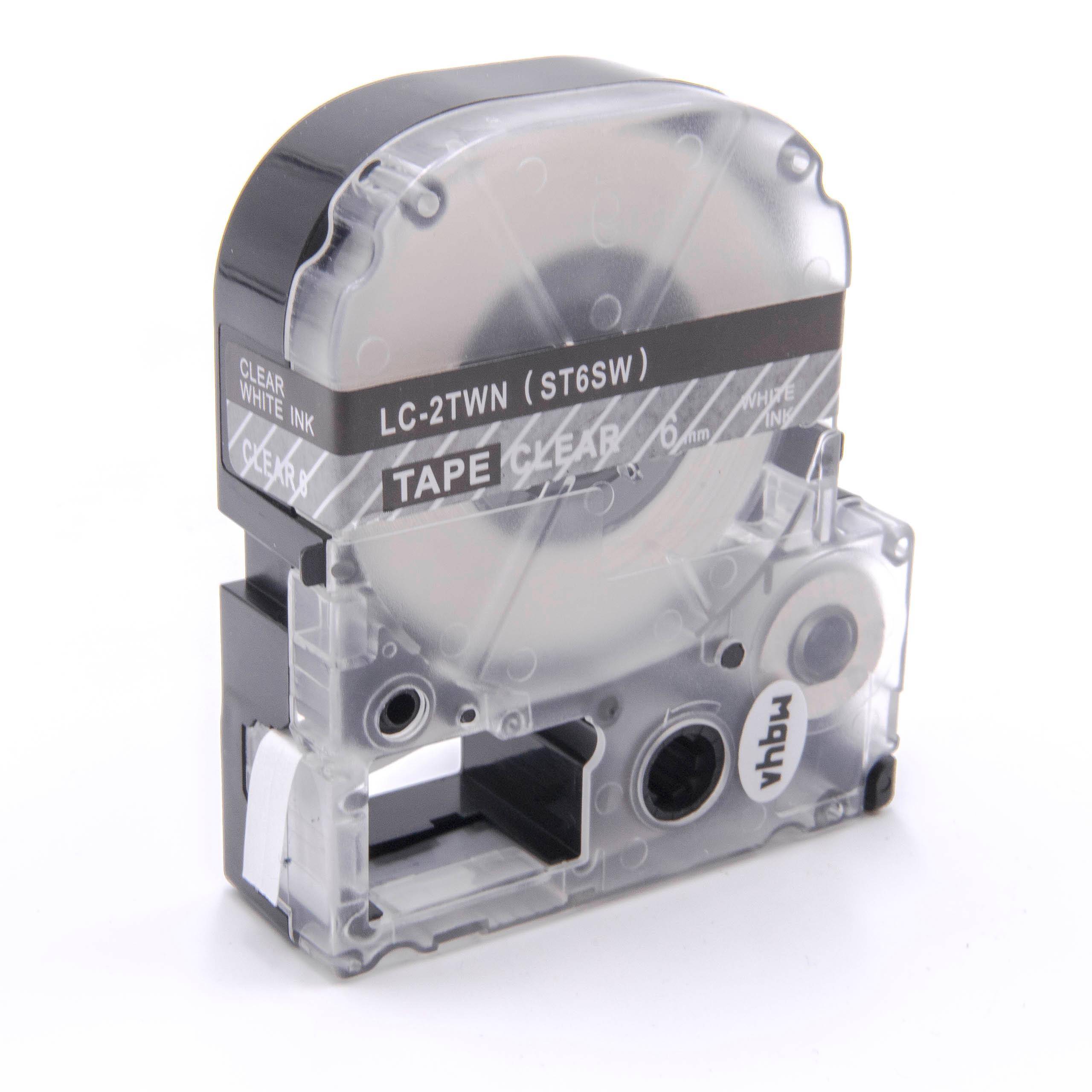 vhbw Schriftband-Kassette Ersatz für Epson LC-2TWN für Etiketten-Drucker 8m x 6mm Weiß auf Transparent