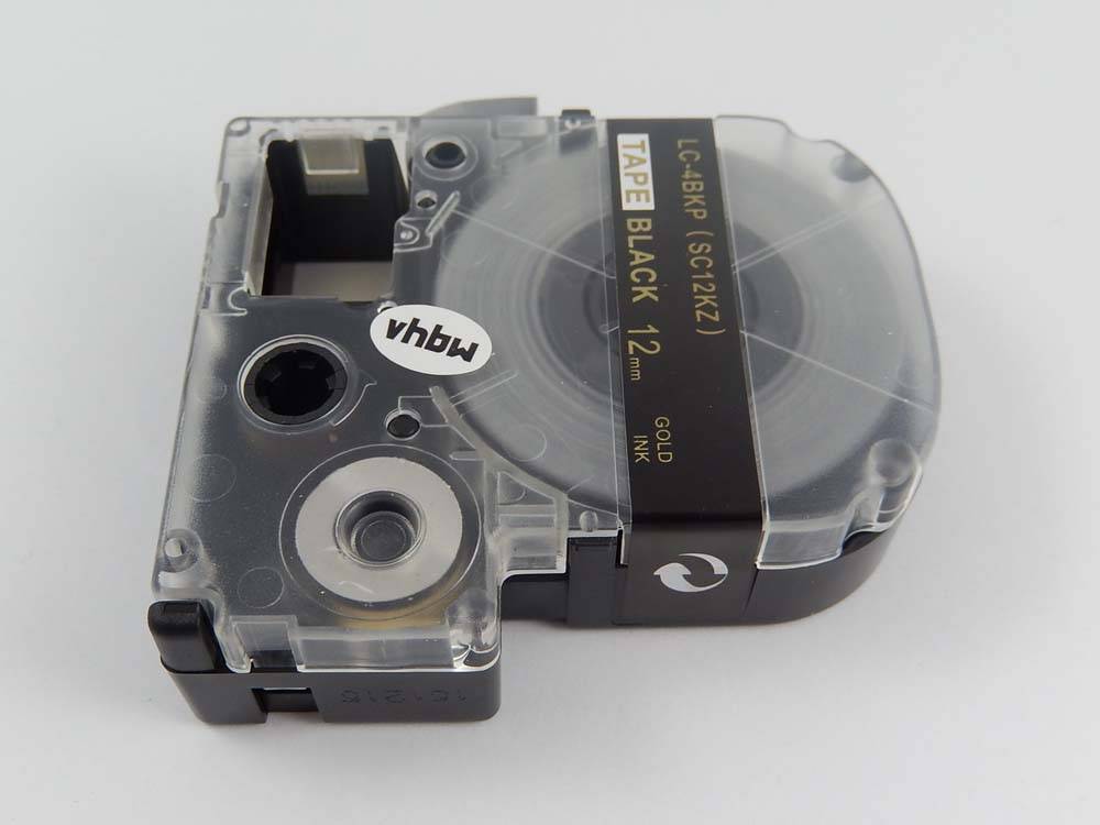 vhbw Schriftband-Kassette kompatibel mit KingJim SR3900C | SR150, SR3700P, SR330, SR300TF, SR180, SR230C Etiketten-Drucker 8m x 12mm Gold auf