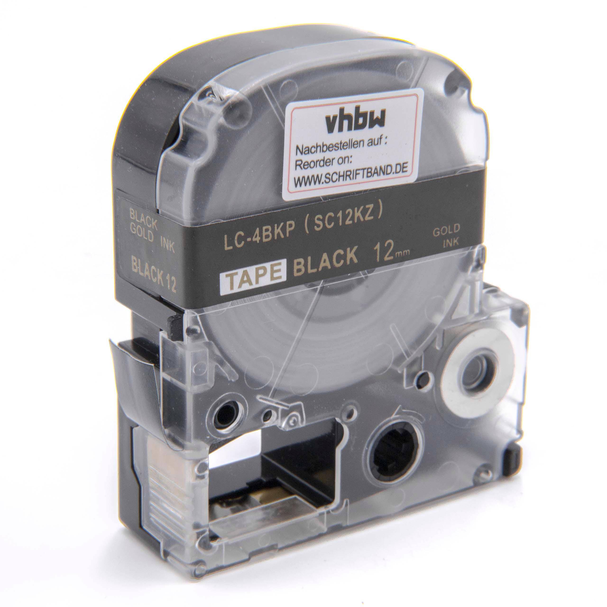 vhbw Schriftband-Kassette kompatibel mit KingJim SR3900C | SR150, SR3700P, SR330, SR300TF, SR180, SR230C Etiketten-Drucker 8m x 12mm Gold auf