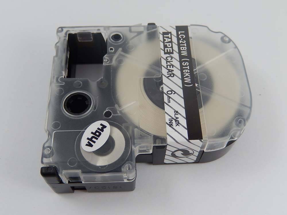 vhbw Schriftband-Kassette Ersatz für Epson LC-2TBW für Etiketten-Drucker 8m x 6mm Schwarz auf Transparent