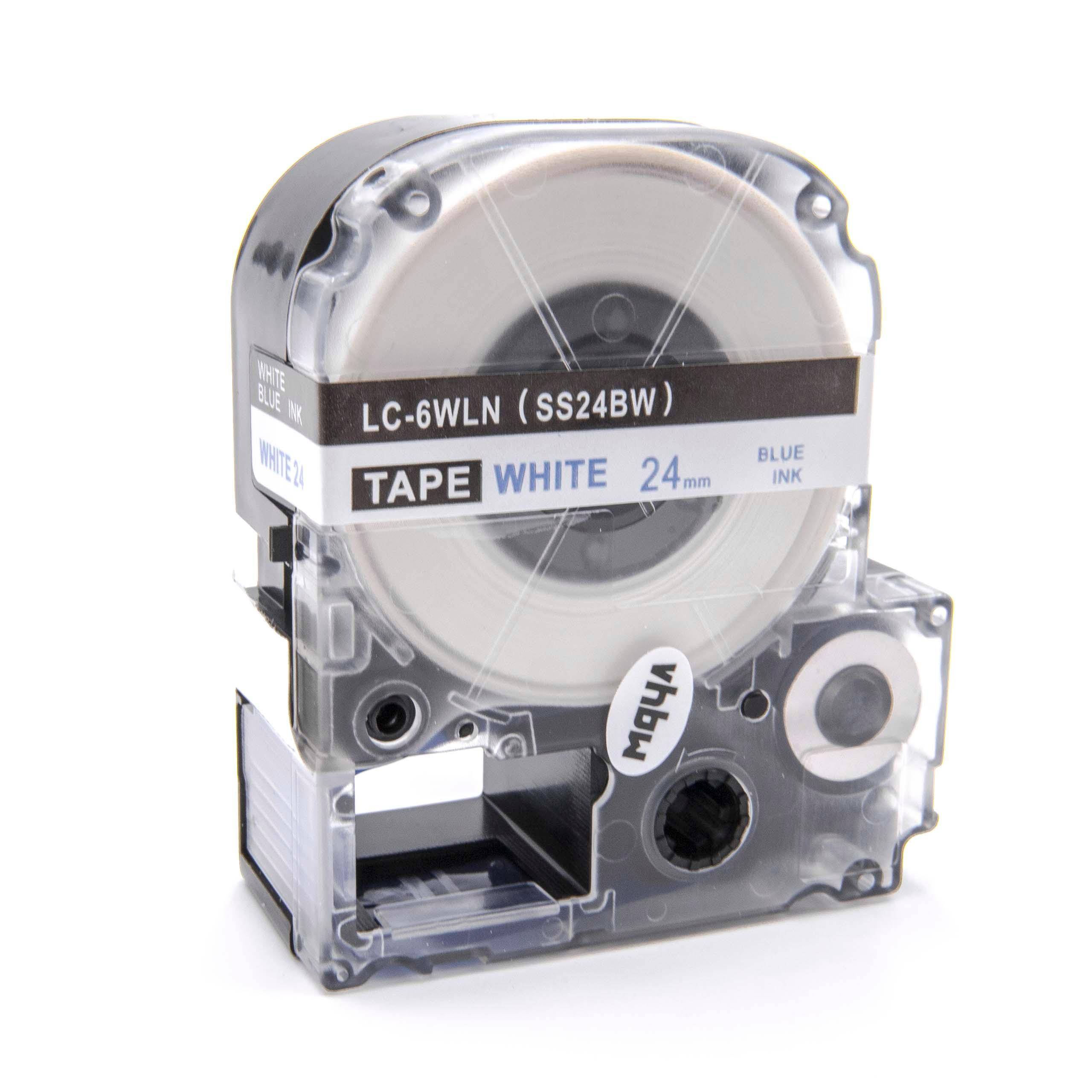 vhbw Schriftband-Kassette kompatibel mit KingJim SR530 | SR550, SR3900C, SR530C, SR3900P, SR6700D, SR330 Etiketten-Drucker 8m x 24mm Blau auf Weiß