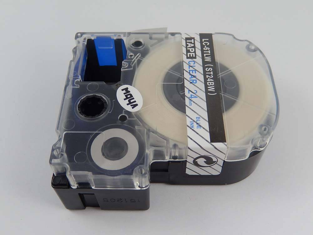 vhbw Schriftband-Kassette kompatibel mit Epson LabelWorks LW-1000P, LW-600P Etiketten-Drucker 8m x 24mm Blau auf Transparent, Kunststoff