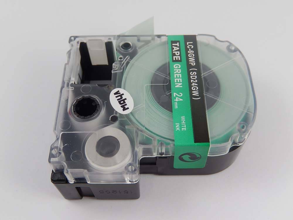 vhbw Schriftband-Kassette kompatibel mit KingJim SR750, SR950 Etiketten-Drucker 8m x 24mm Weiß auf Grün