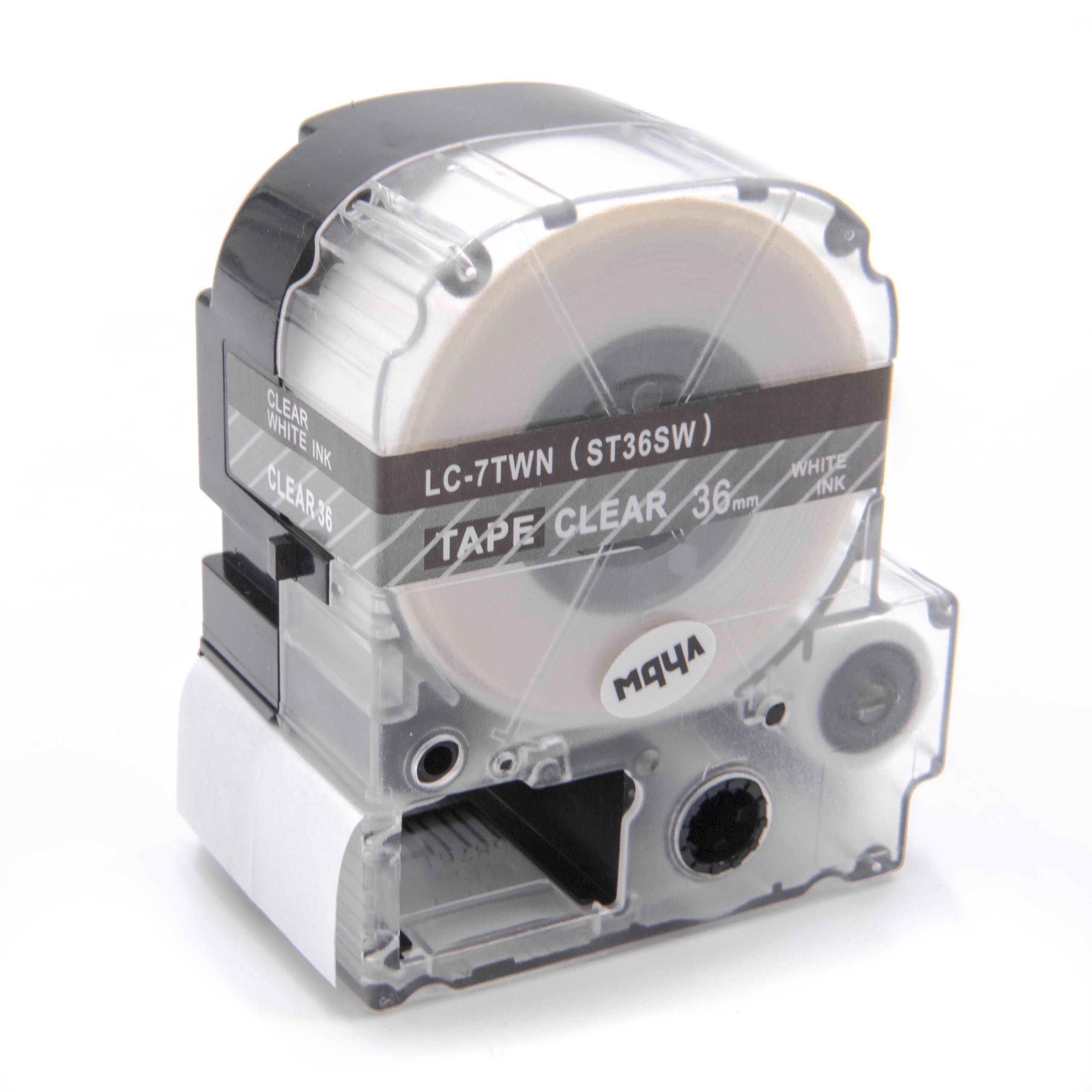 vhbw Schriftband-Kassette kompatibel mit Epson LabelWorks LW-1000P Etiketten-Drucker 8m x 36mm Weiß auf Transparent