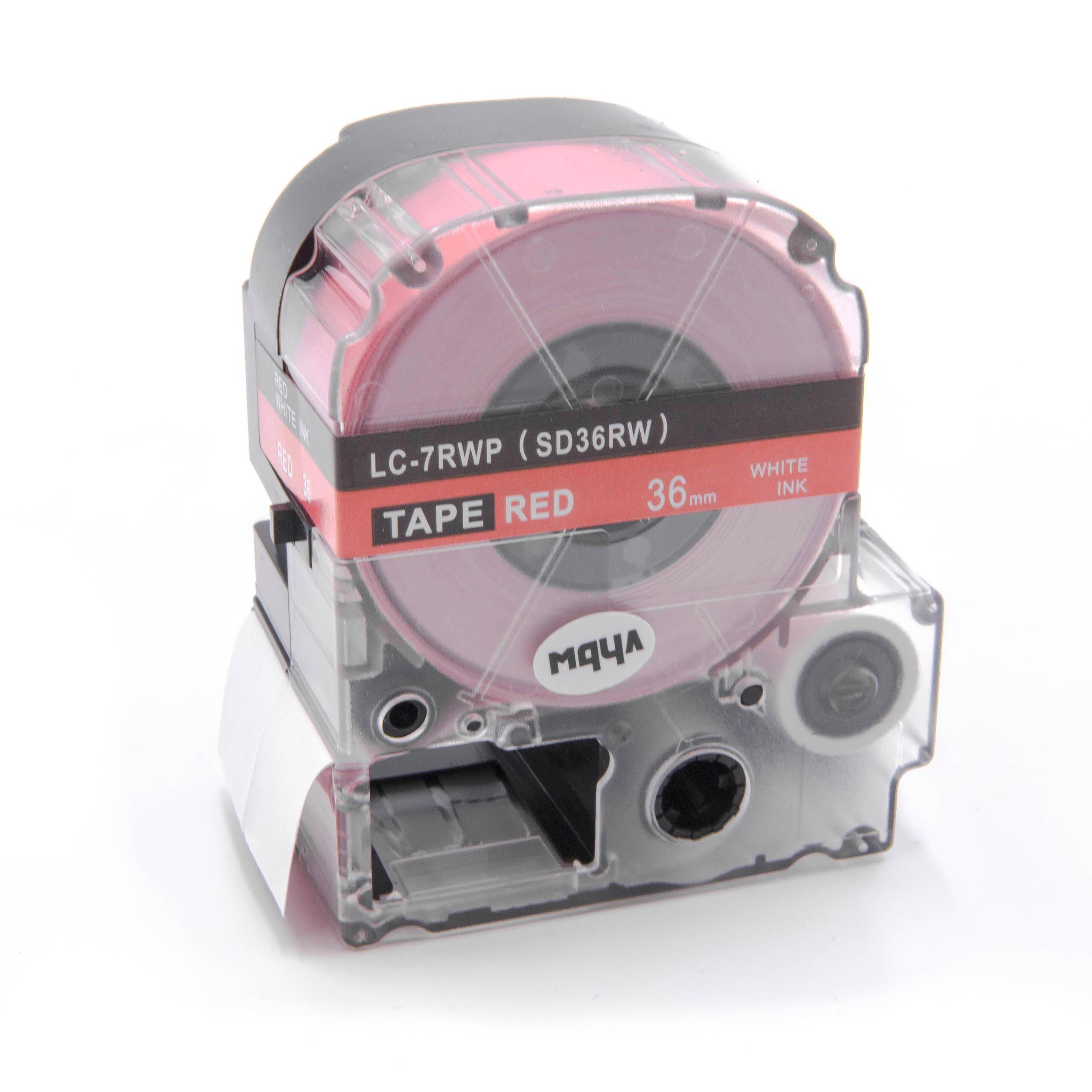vhbw Schriftband-Kassette kompatibel mit Epson LabelWorks LW-1000P Etiketten-Drucker 8m x 36mm Weiß auf Rot