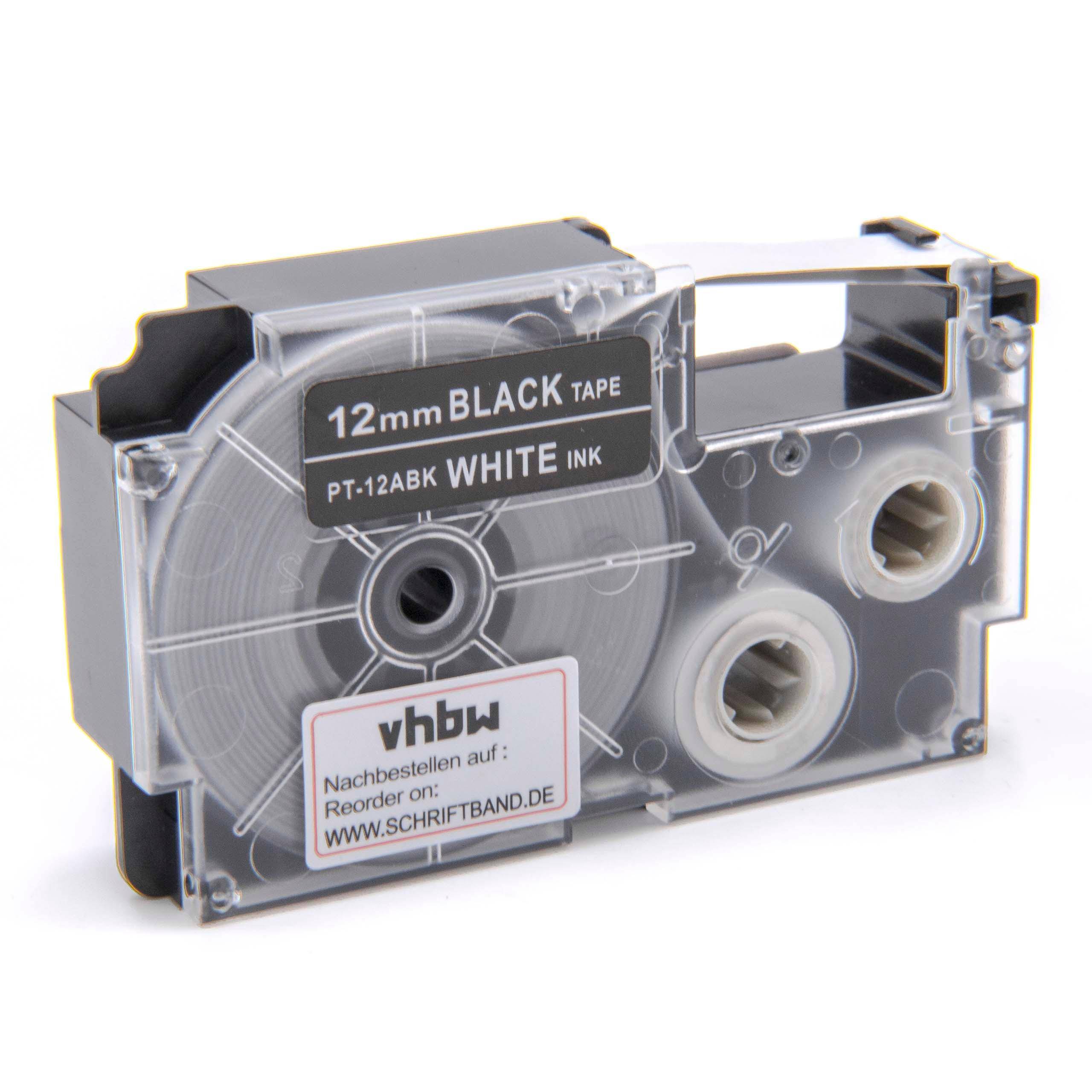 vhbw Schriftband-Kassette Ersatz für Casio XR-12ABK1, XR-12ABK für Etiketten-Drucker 8m x 12mm Weiß auf Schwarz