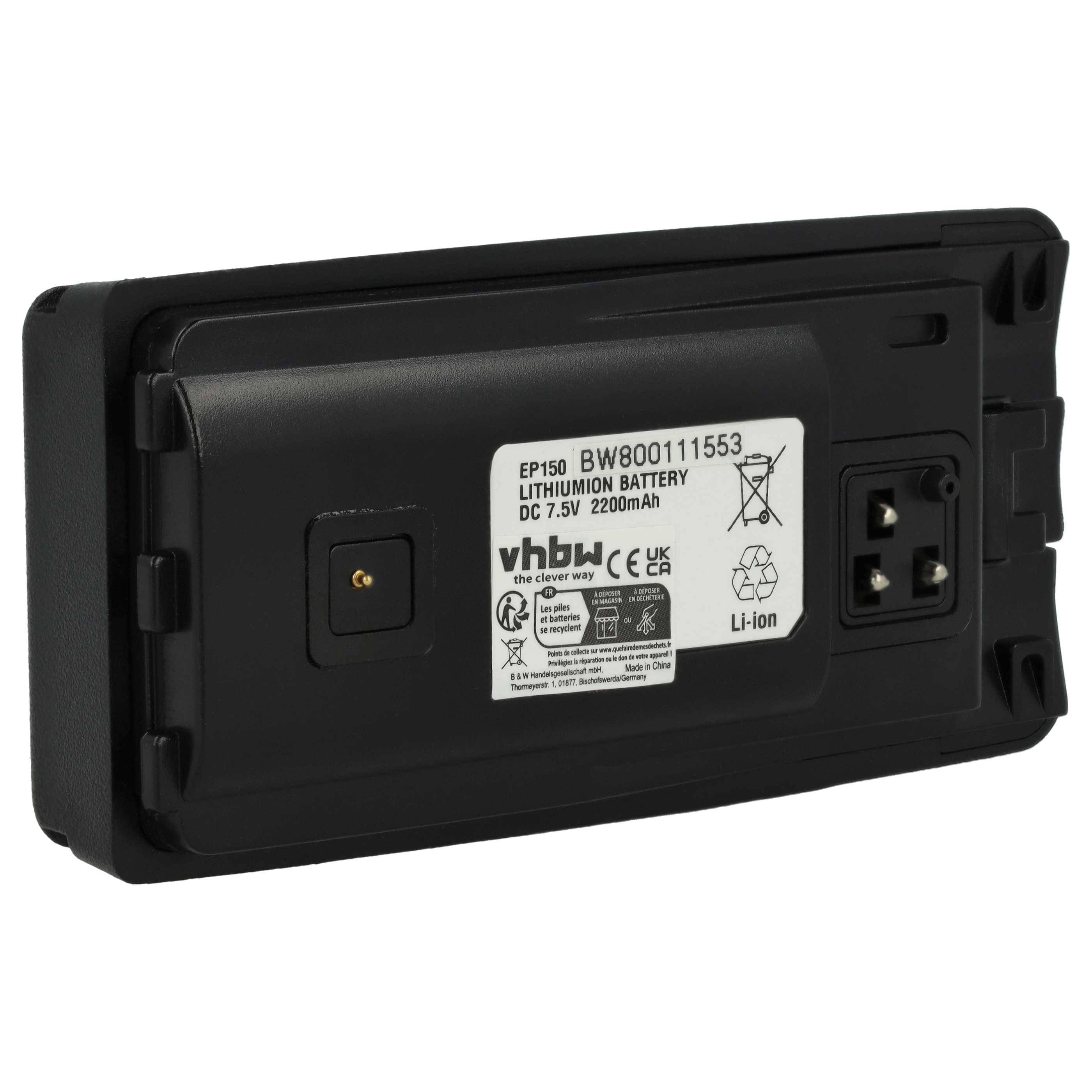 vhbw 1x Akku kompatibel mit Motorola RDU4100, RDU2020, RDU2023, RDU2080D Funkgerät, Walkie Talkie (2200 mAh, 7,5 V, Li-Ion) + Gürtelclip