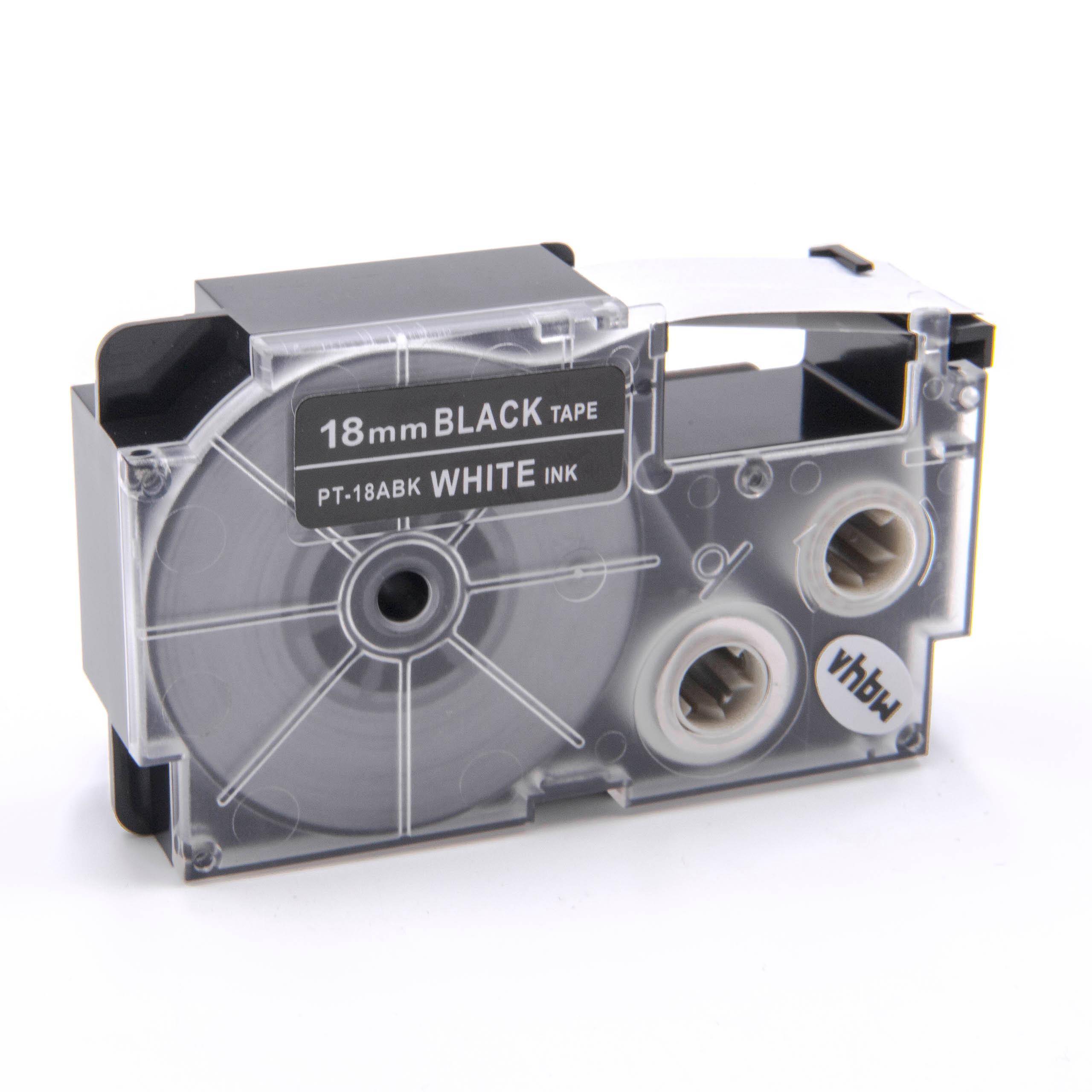 vhbw Schriftband-Kassette kompatibel mit Casio KL-750E, KL-70E, KL-7400, KL-7000, KL-7200 Etiketten-Drucker 8m x 18mm Weiß auf Schwarz, pet+ RESIN