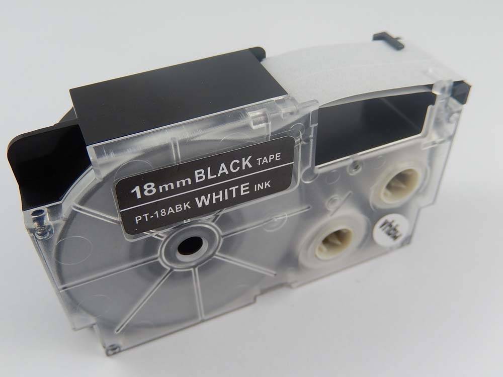 vhbw Schriftband-Kassette kompatibel mit Casio KL-200, KL-2000, KL-300, KL-200E, KL-60 Etiketten-Drucker 8m x 18mm Weiß auf Schwarz, pet+ RESIN