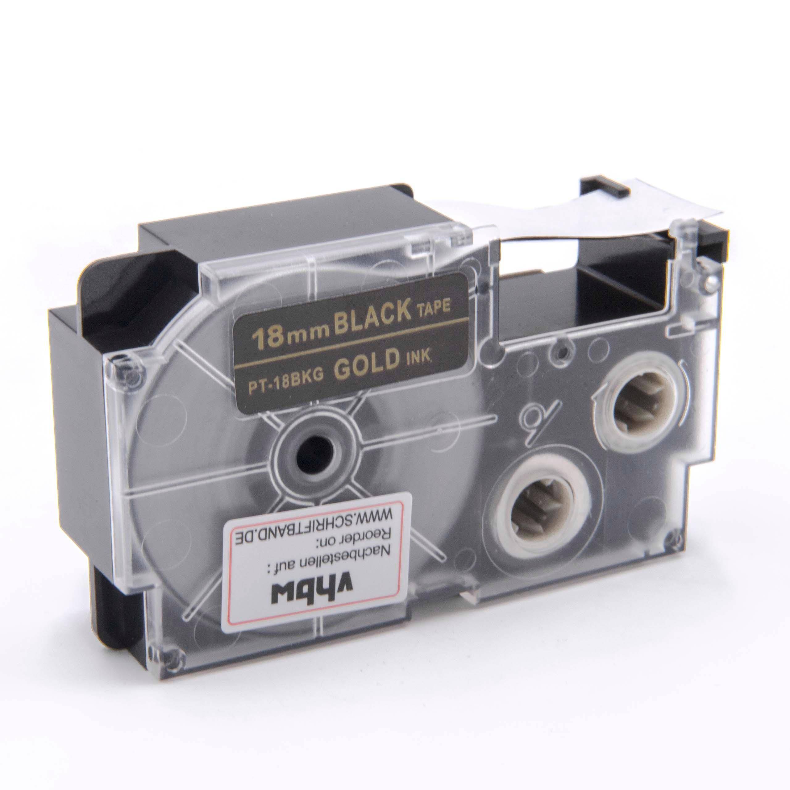 vhbw Schriftband-Kassette kompatibel mit Casio KL-P1000, KL-HD1, KL-G2 Etiketten-Drucker 8m x 18mm Gold auf Schwarz, pet+ RESIN