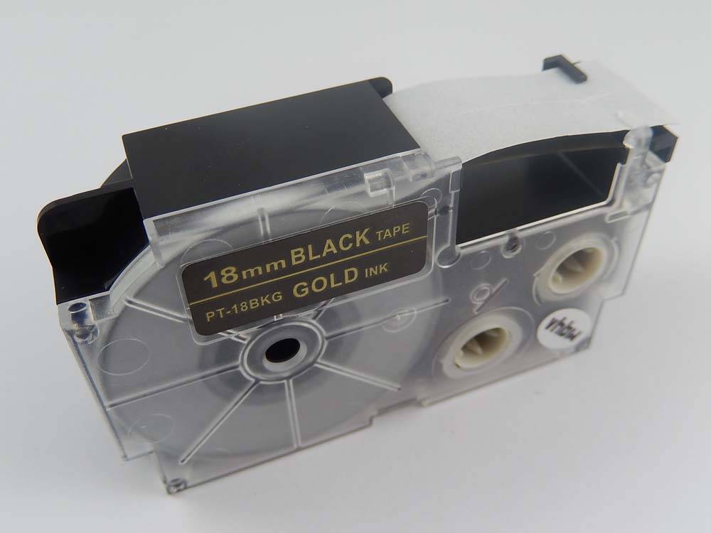 vhbw Schriftband-Kassette kompatibel mit Casio KL-C500, KL-8200, KL-8100, KL-820, KL-780 Etiketten-Drucker 8m x 18mm Gold auf Schwarz, pet+ RESIN