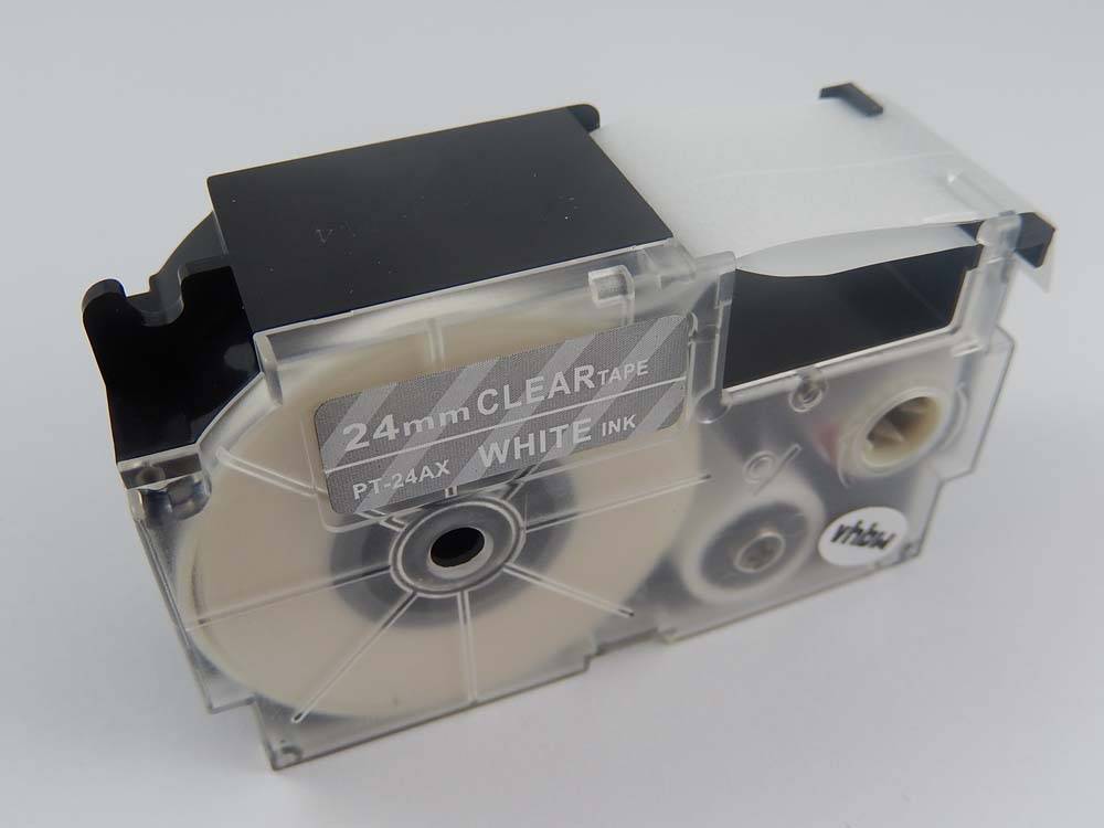vhbw Schriftband-Kassette kompatibel mit Casio KL-C500 Etiketten-Drucker 8m x 24mm Weiß auf Transparent