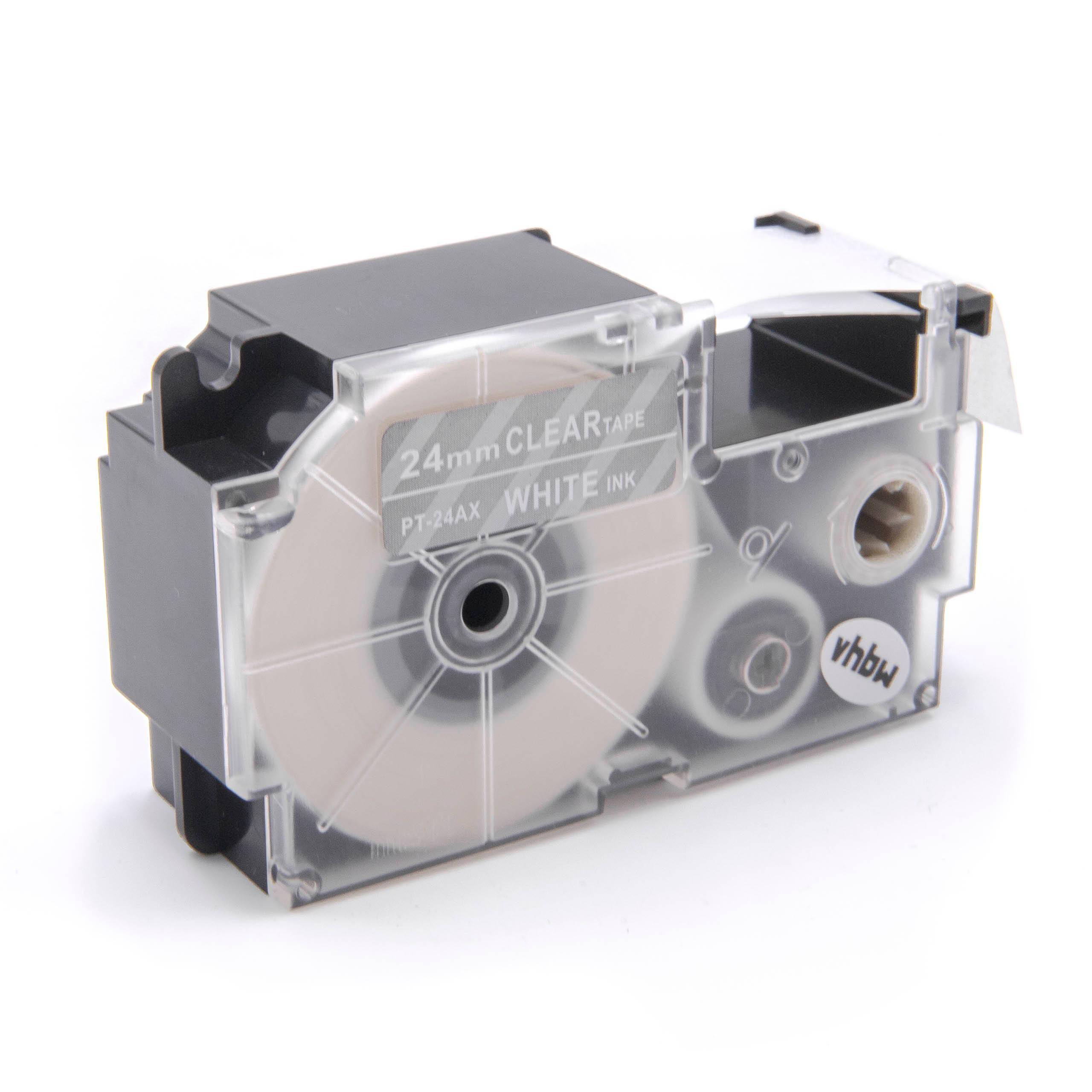 vhbw Schriftband-Kassette kompatibel mit Casio KL-8200, KL-8100, KL-200E, KL-7400, KL-820, CW-L300 Etiketten-Drucker 8m x 24mm Weiß auf Transparent