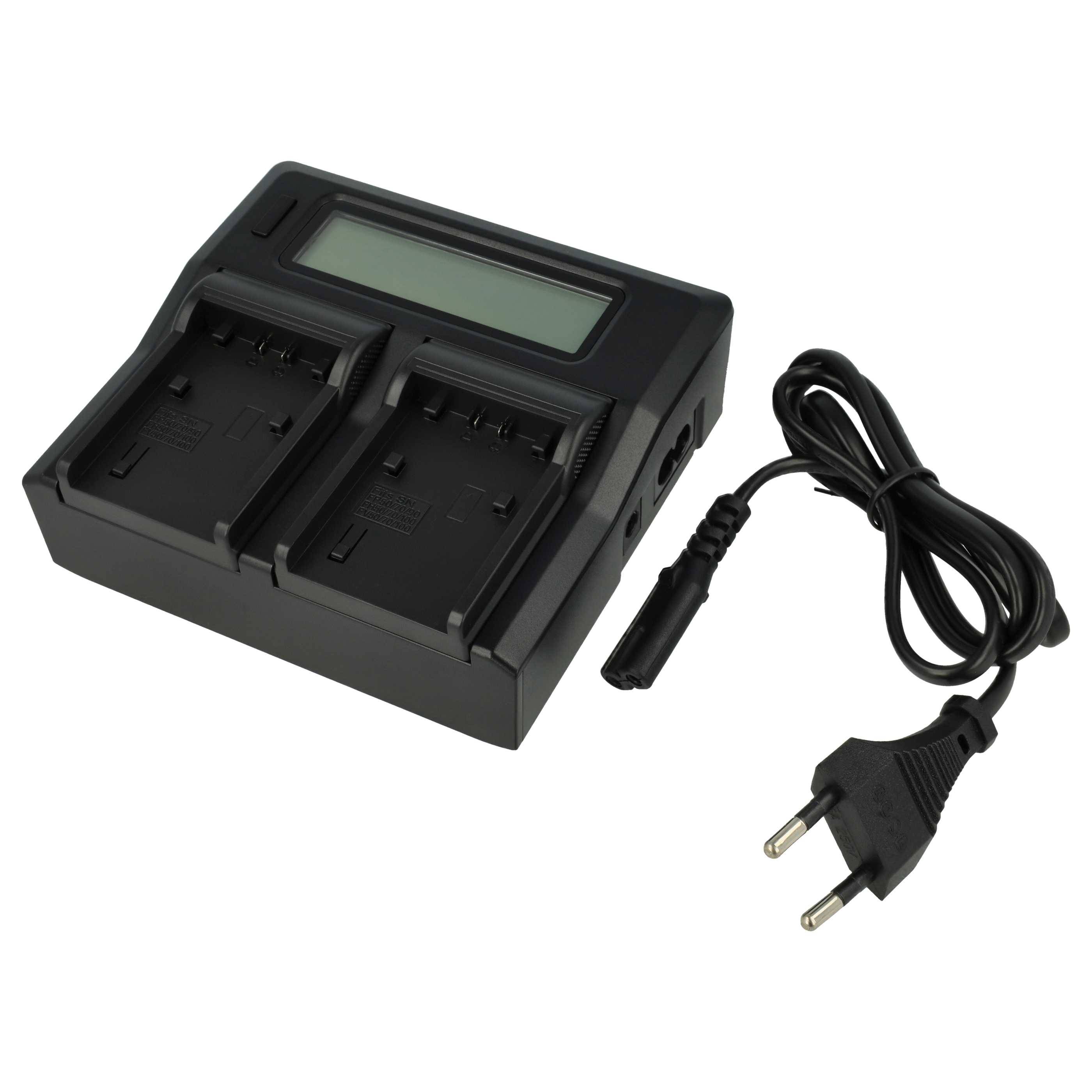 vhbw Dual Ladegerät kompatibel mit Sony DCR-DVD106E, DCR-DVD109E, DCR-DVD109 Kamera Camcorder/Akku - Ladeschale mit Display, Ladeanzeige, 5 V