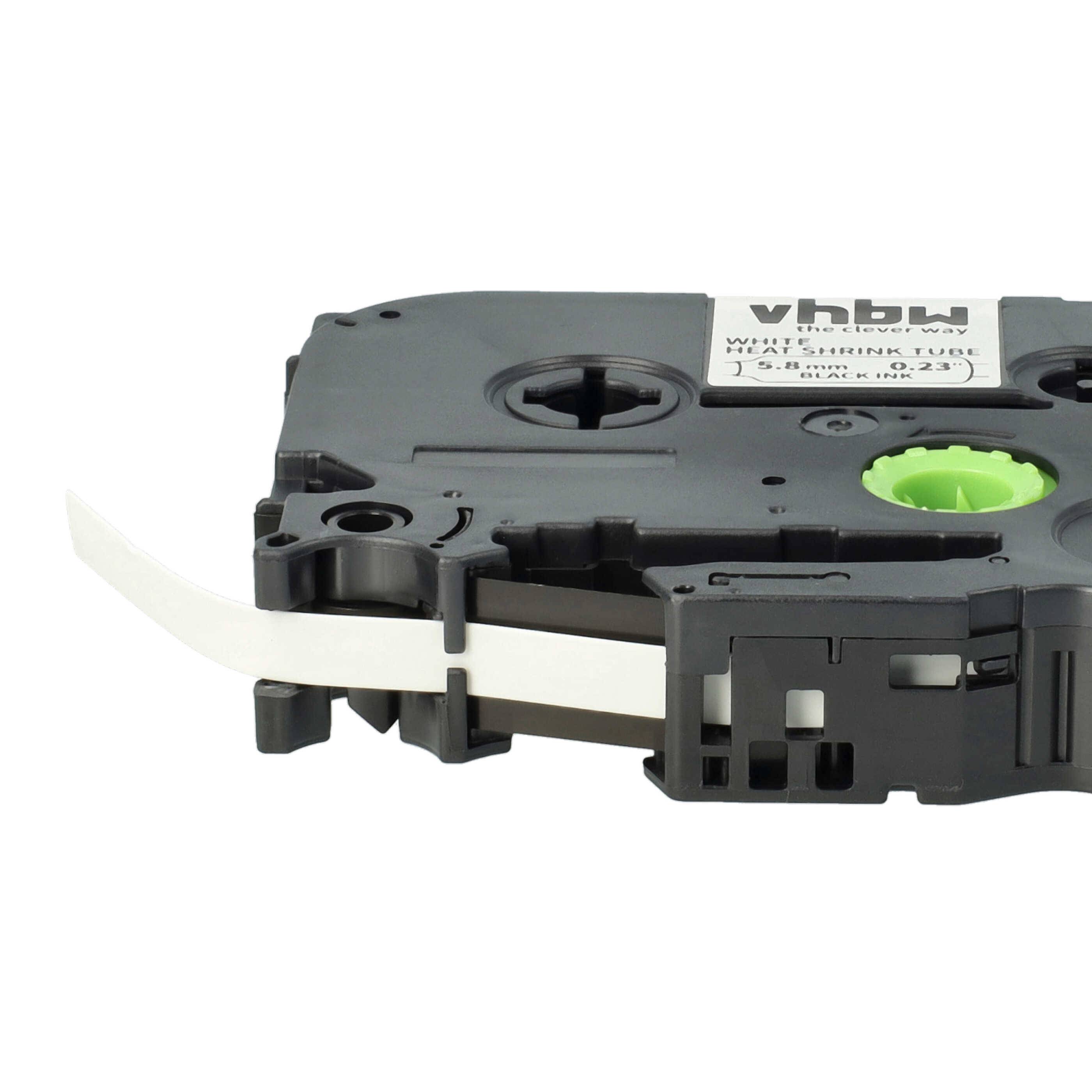 vhbw Schriftband-Kassette kompatibel mit Brother P-Touch PT-H300LI Etiketten-Drucker 1,5m x 5,8mm Schwarz auf Weiß, Schrumpfschlauch-Kassette