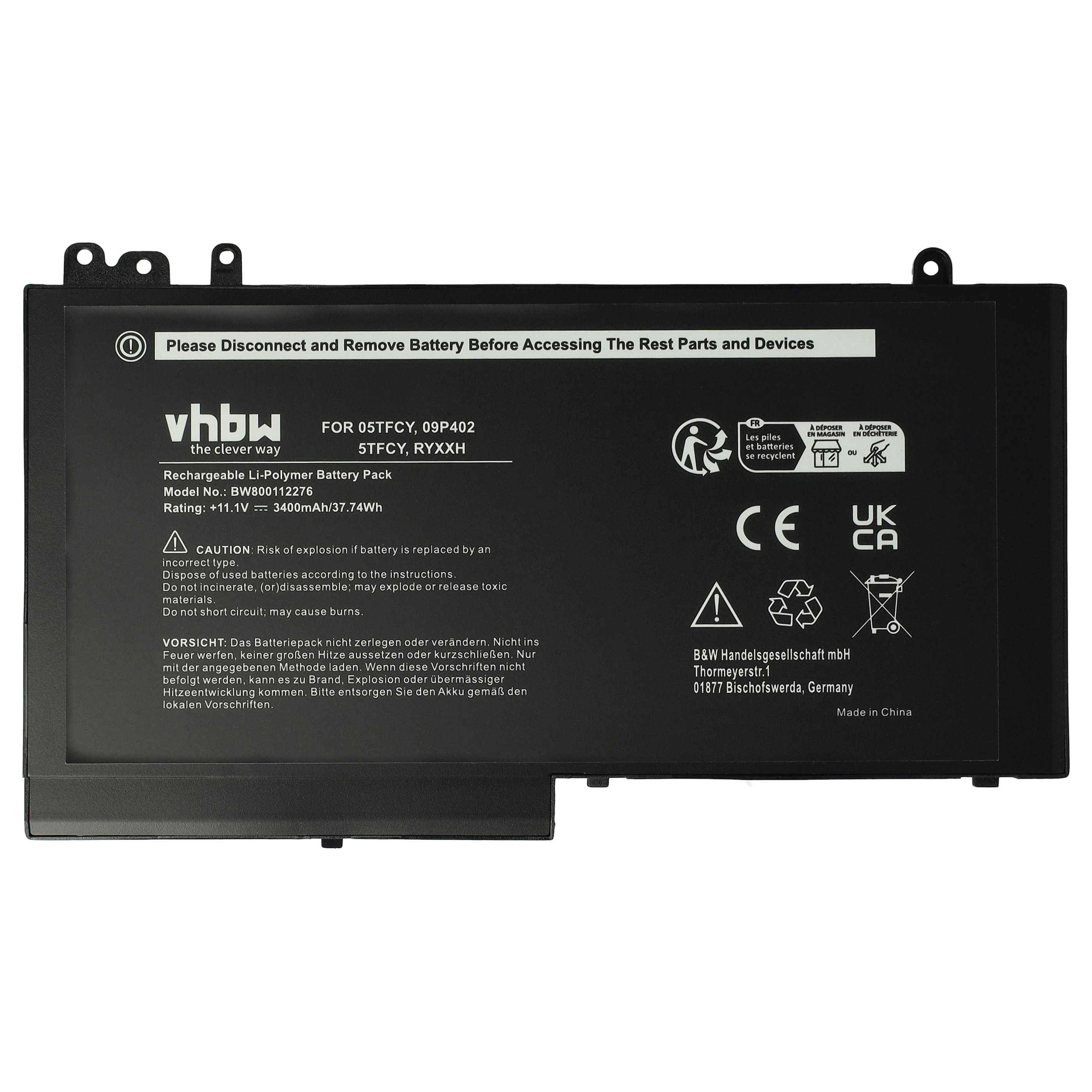 vhbw Akku Ersatz für Dell YD8XC | für Notebook (3400 mAh, 11,1 V, Li-Polymer)