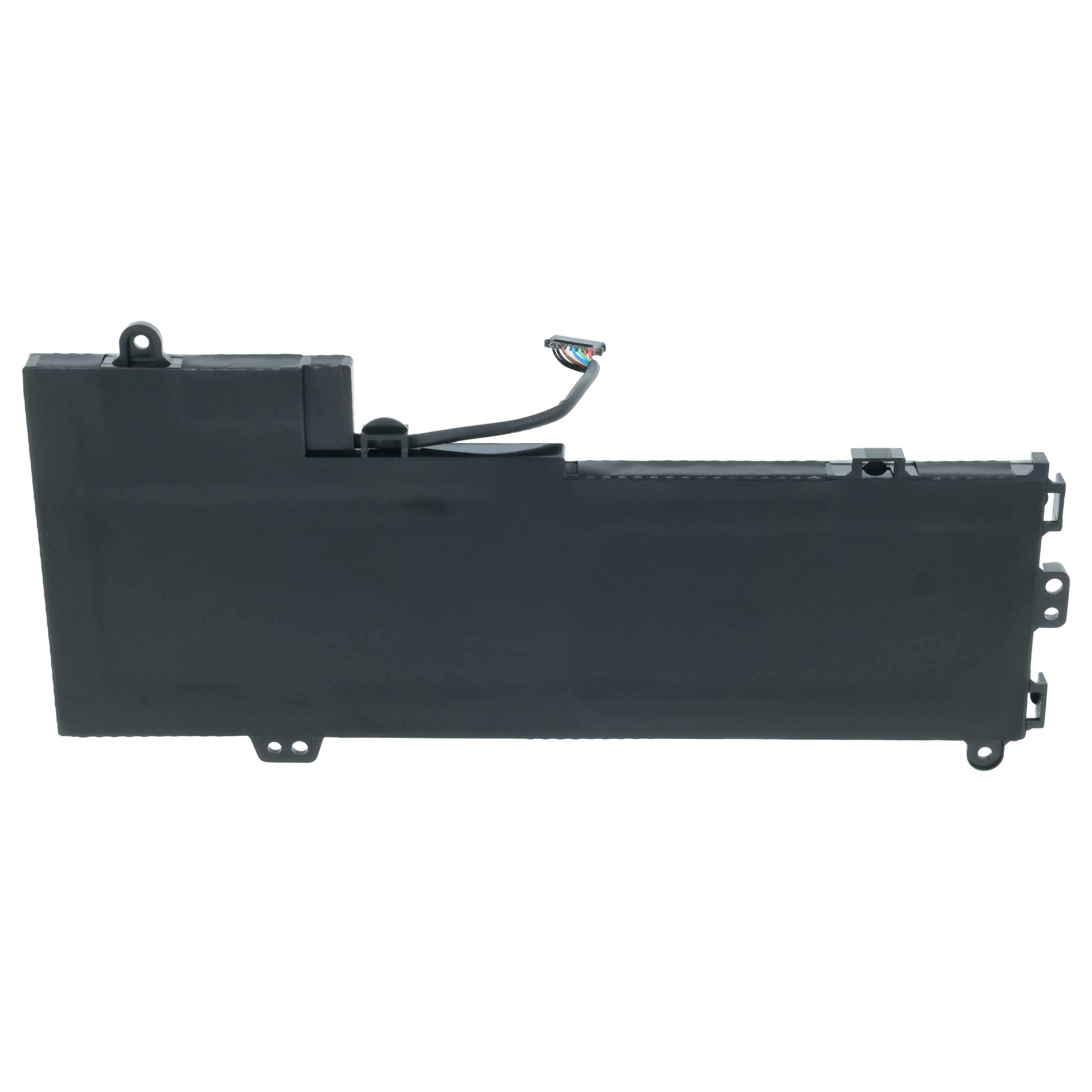 Ein rechteckiger schwarzer Laptop-Akku mit Kabel und Anschluss.