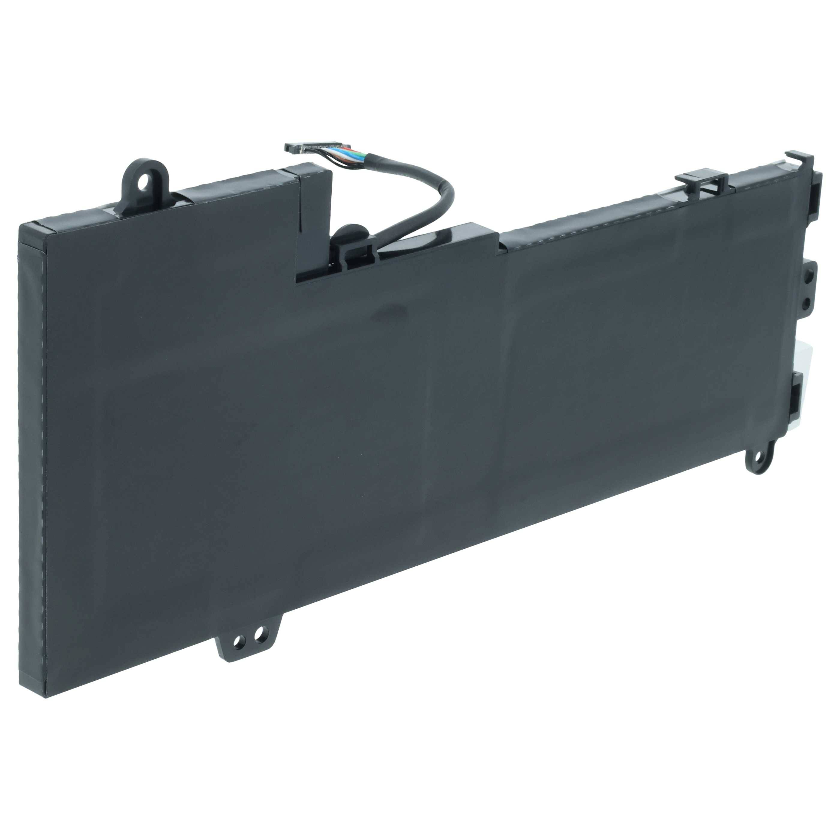 Eine flache, rechteckige Laptop-Batterie mit schwarzem Gehäuse und freiliegenden Kabeln, geeignet für ein bestimmtes Modell.