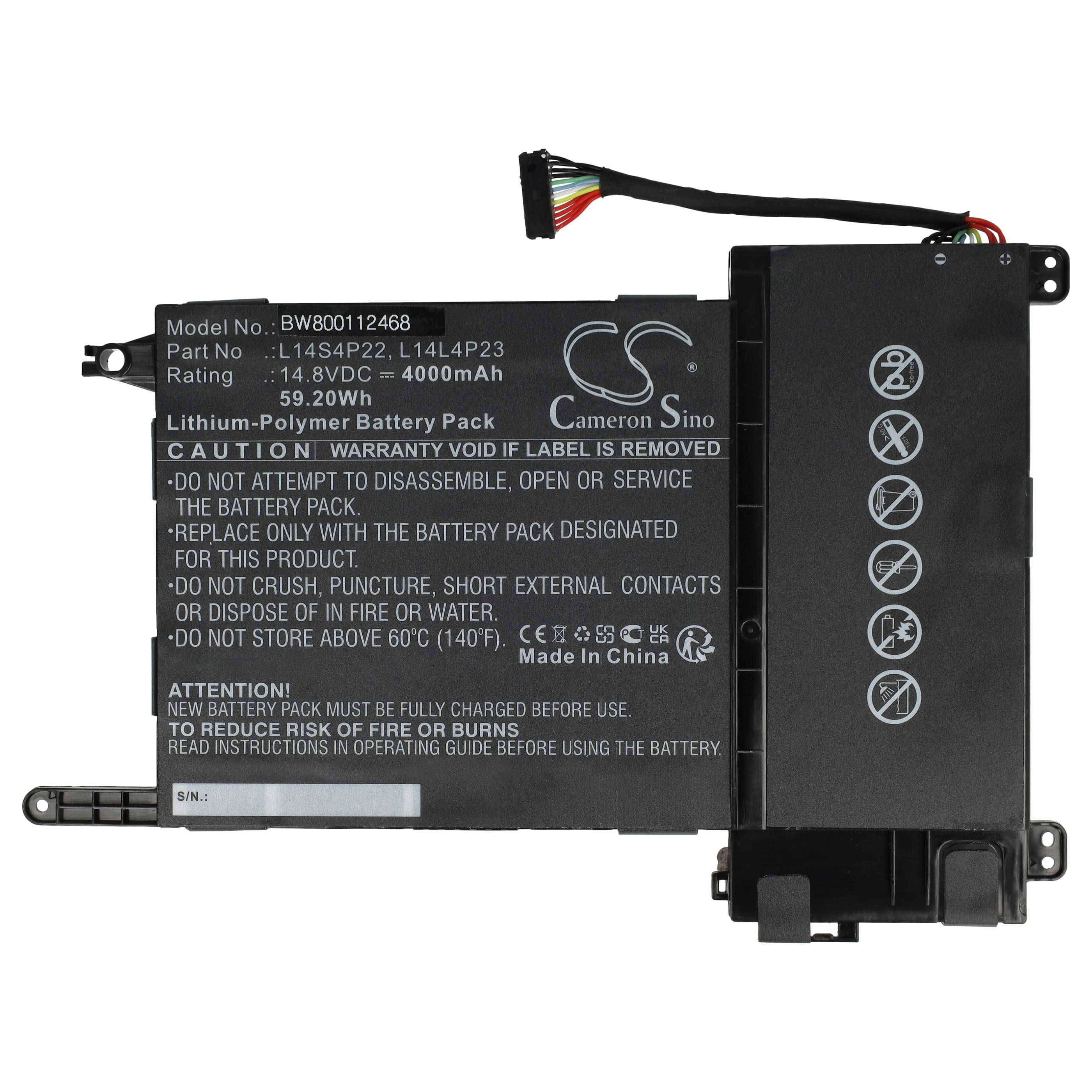 vhbw Akku Ersatz für Lenovo L14M4P23, L14L4P23, L14S4P22 für Notebook (4000 mAh, 14,8 V, Li-Polymer)