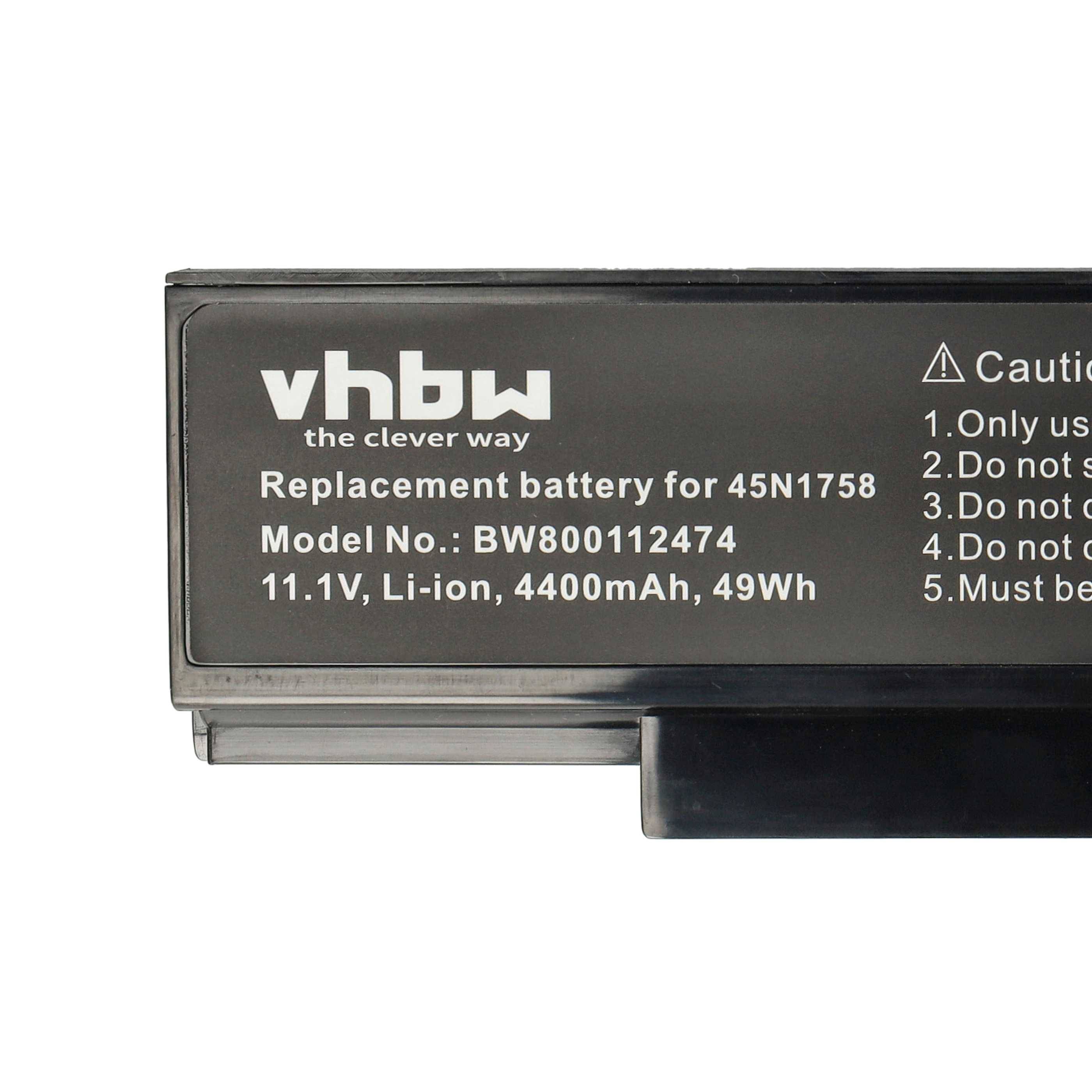 vhbw Akku Ersatz für Lenovo 4X50G59217, 45N1763, 45N1761, 45N1760, 45N1759 | für 45N1758 für Notebook (4400 mAh, 10,8 V, Li-Ion)
