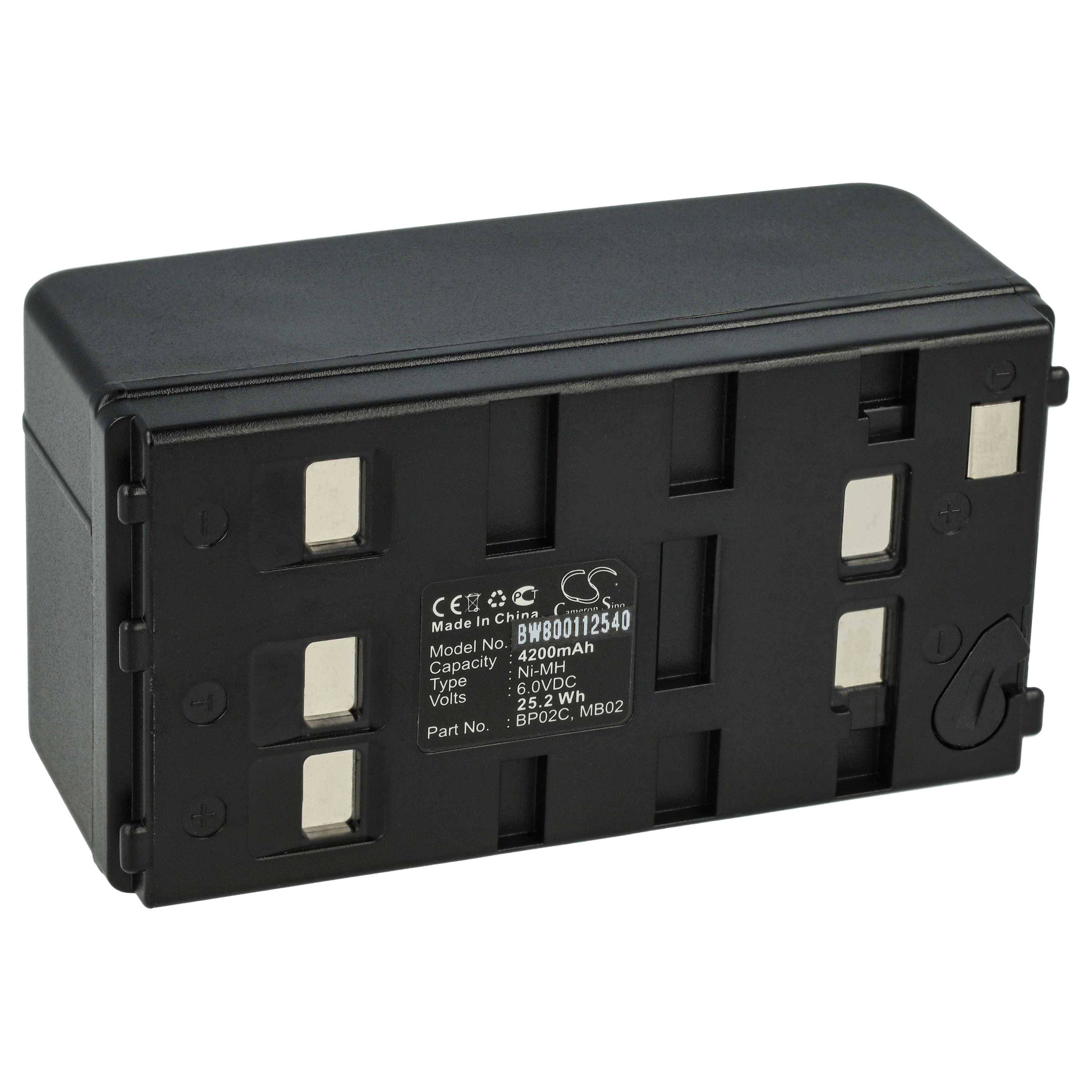 Rechteckiges schwarzes Batteriepack mit sechs Metallverbindern, gekennzeichnet mit Modell, Kapazität und Spannungsdetails. Geeignet für spezifische Geräte.