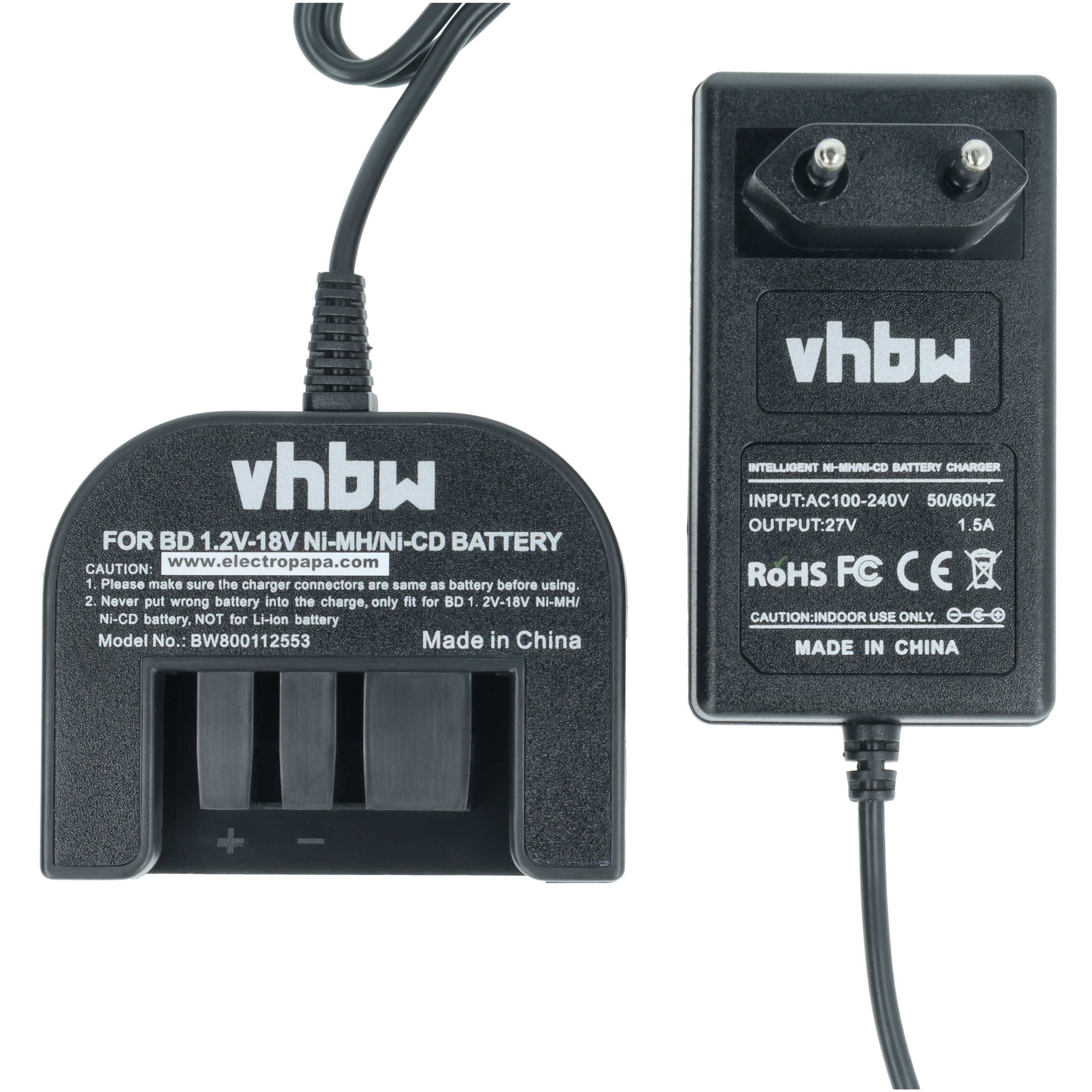 vhbw Ladegerät kompatibel mit Black & Decker BDG1200K, BDG14SF-2, BDGL1440, BDGL12K, BDGL14K2 Werkzeug Ni-Cd, NiMH-Akkus, 1,2-18V, 1AV