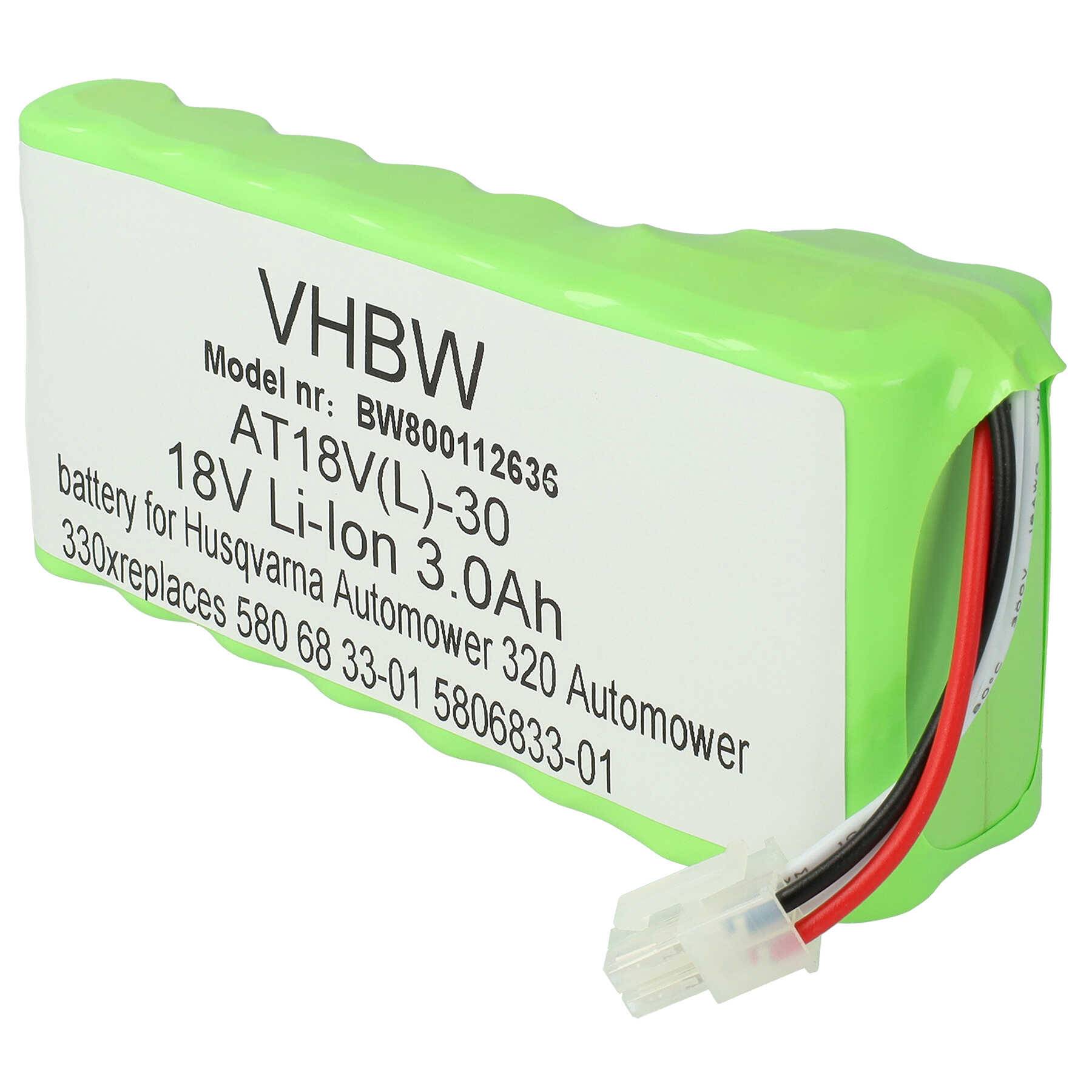 vhbw Akkupack Ersatz für Husqvarna 580 68 33-02, 580683303, 5806833-03, 5806833-02 für Rasenroboter (3000mAh 18V Li-Ion)