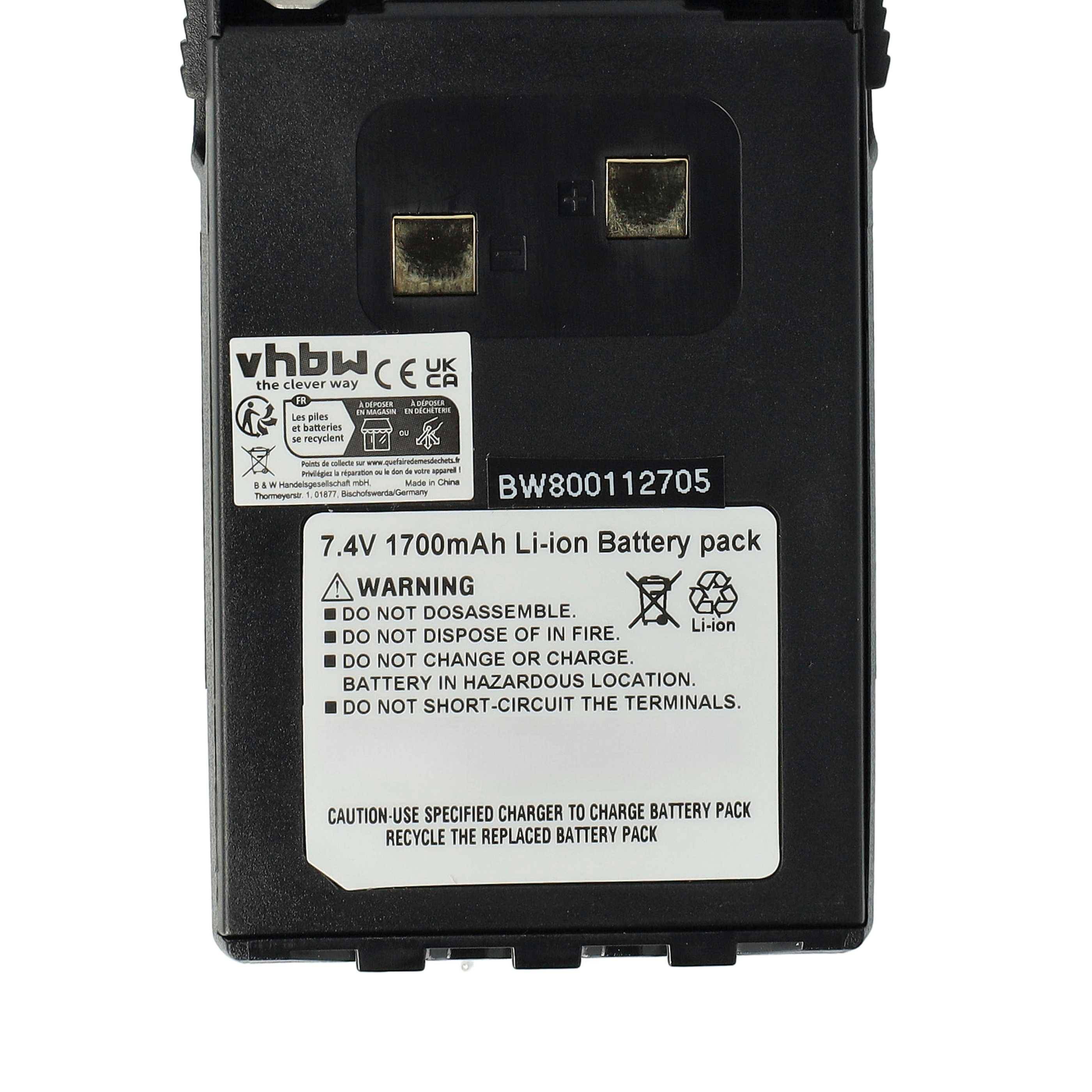 vhbw 1x Akku kompatibel mit Wouxun KG-UVD1P, KG-UV6D, KG-UVD1 Funkgerät, Walkie Talkie (1700 mAh, 7,4 V, Li-Ion) + Gürtelclip