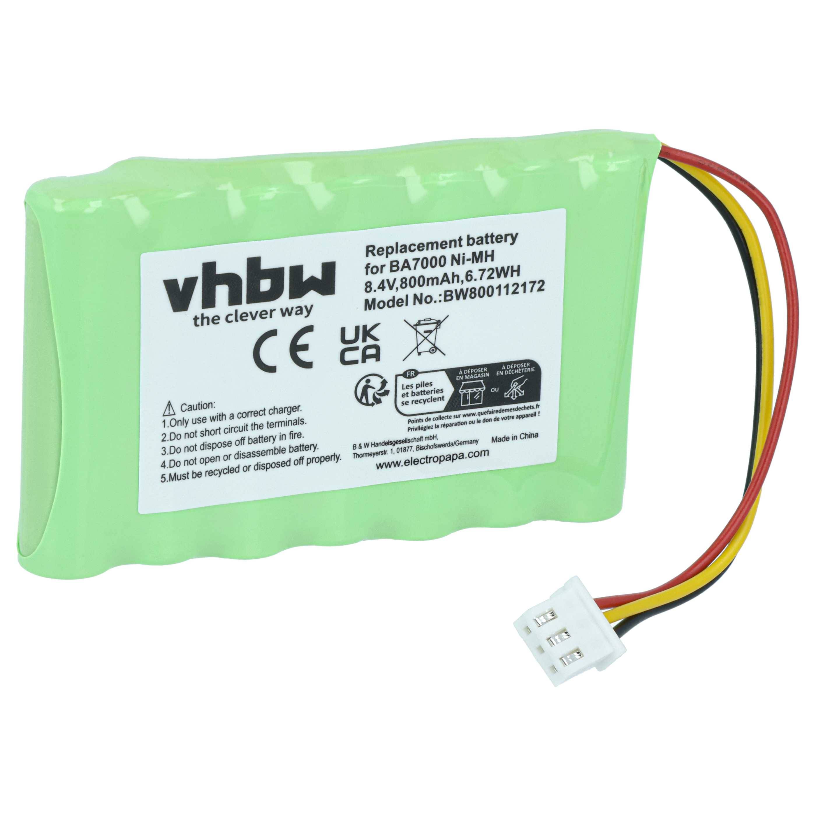 Grün verpacktes Ersatzbatteriepaket mit Drei-Draht-Stecker, gekennzeichnet für BA7000 Ni-MH 8,4V 800mAh.