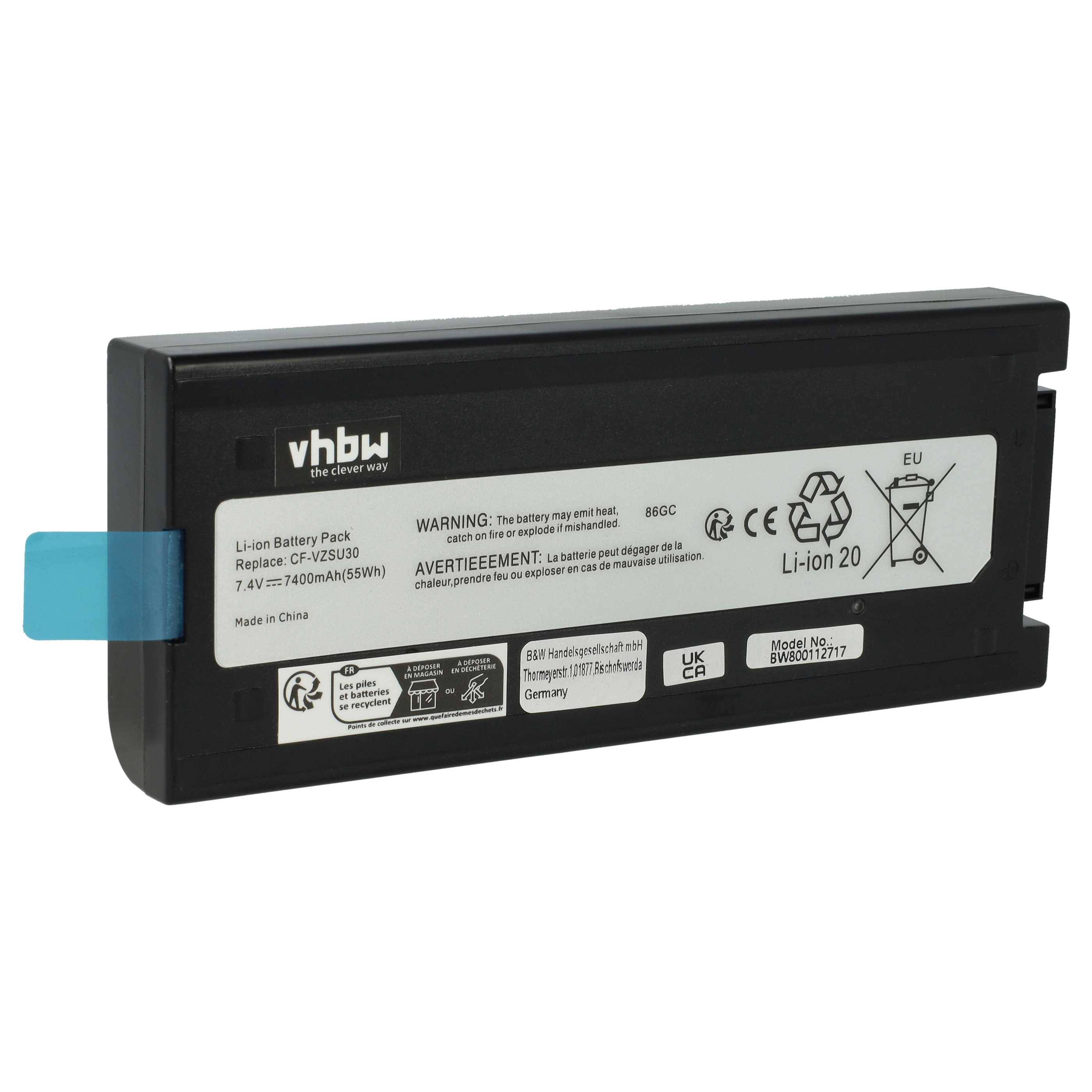 vhbw Akku kompatibel mit Panasonic Toughbook CF-18F, CF18, CF-18D, CF-18 Notebook (7400 mAh, 7,4 V, Li-Ion)