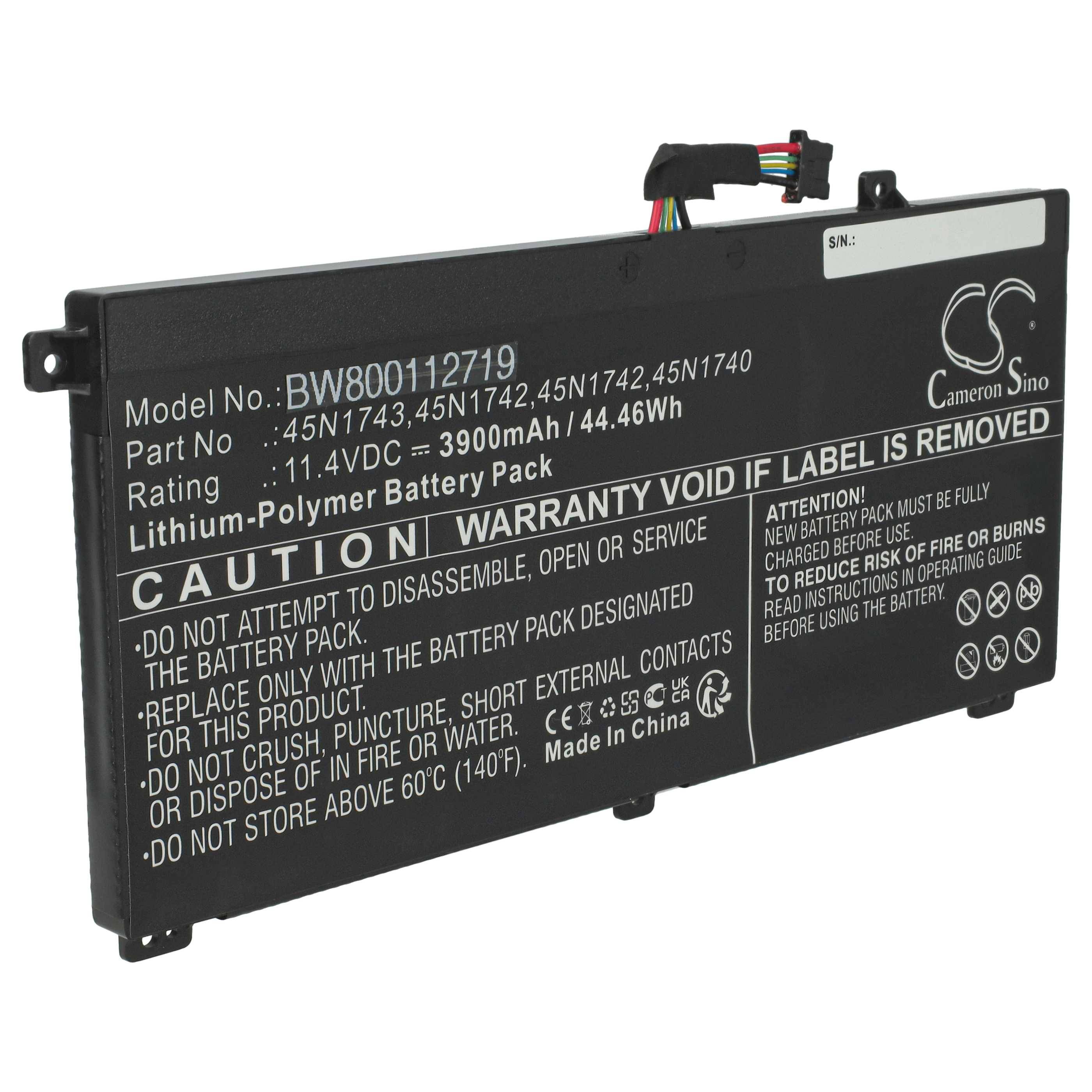 vhbw Akku Ersatz für Lenovo 45N1742, 45N1743, 45N1740, 45N1741 für Notebook (3900 mAh, 11,4 V, Li-Polymer)
