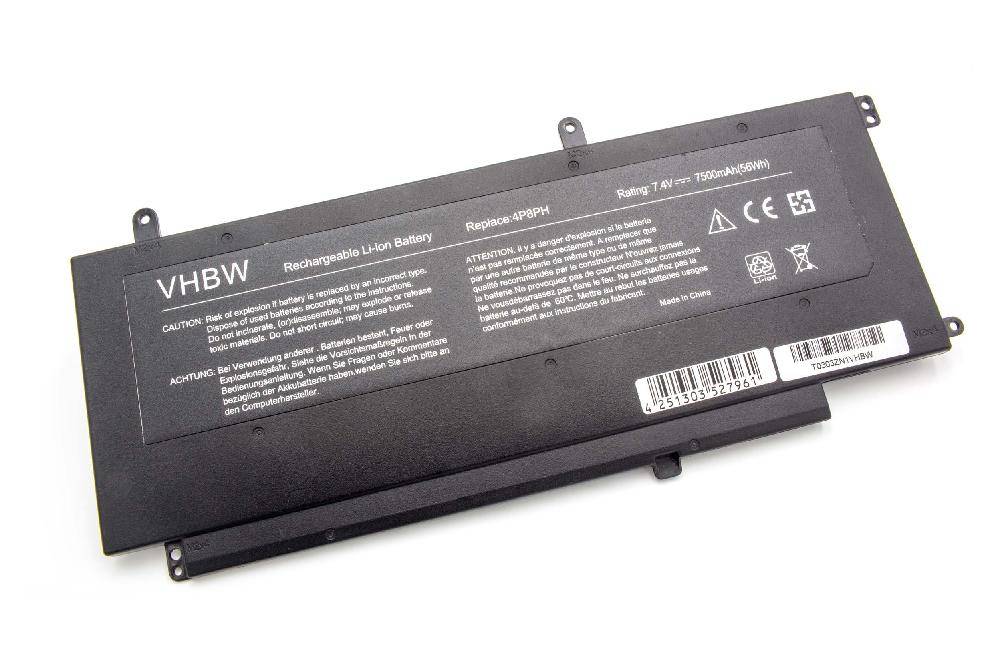 vhbw Akku Ersatz für Dell 4P8PH, G05H0 für Notebook (7500 mAh, 7,4 V, Li-Ion)