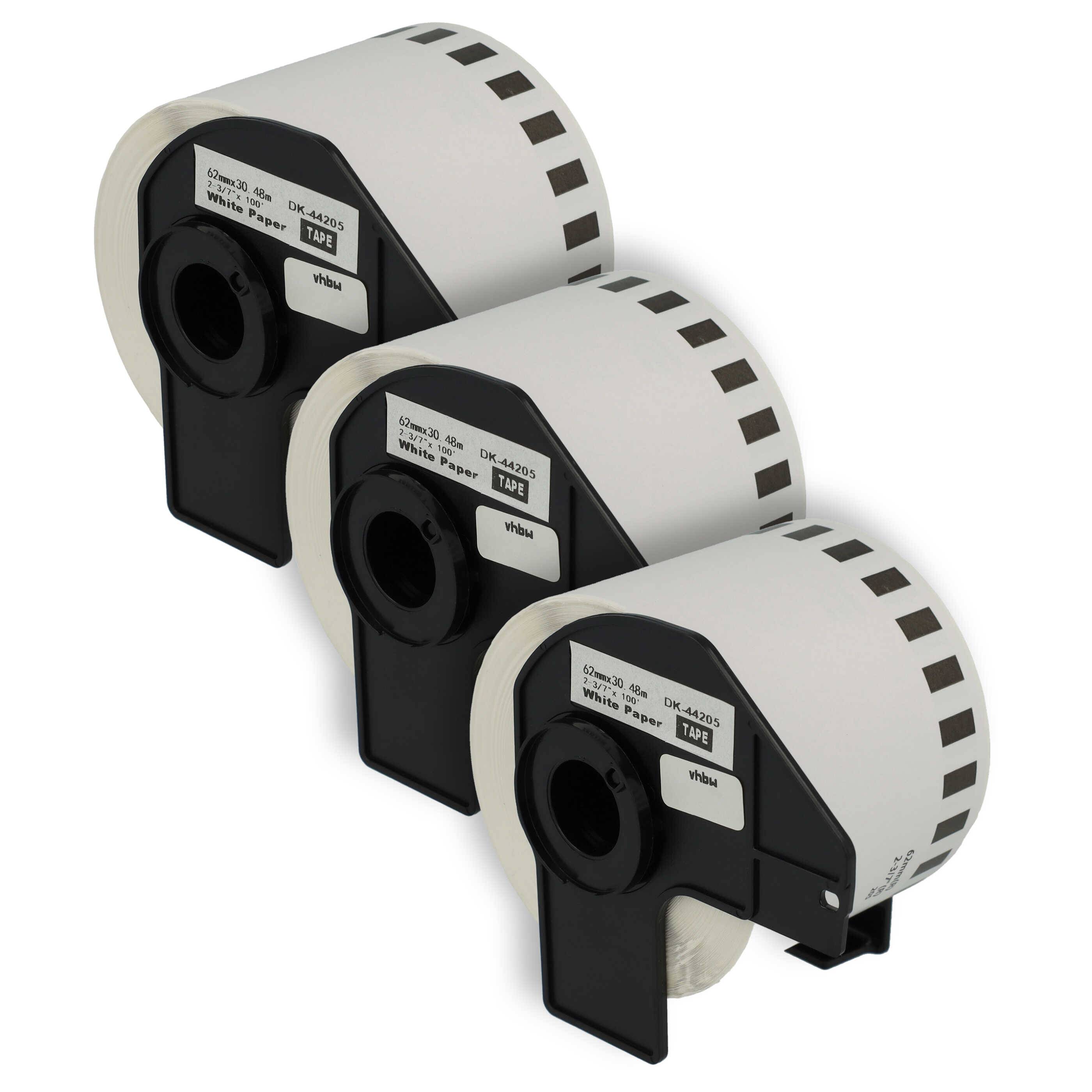 vhbw 3x Etiketten-Rolle mit Halter 62mm x 30,48m (1 Etikette) kompatibel mit Brother PT QL-710W Etiketten-Drucker - Premium, Wiederablösbar
