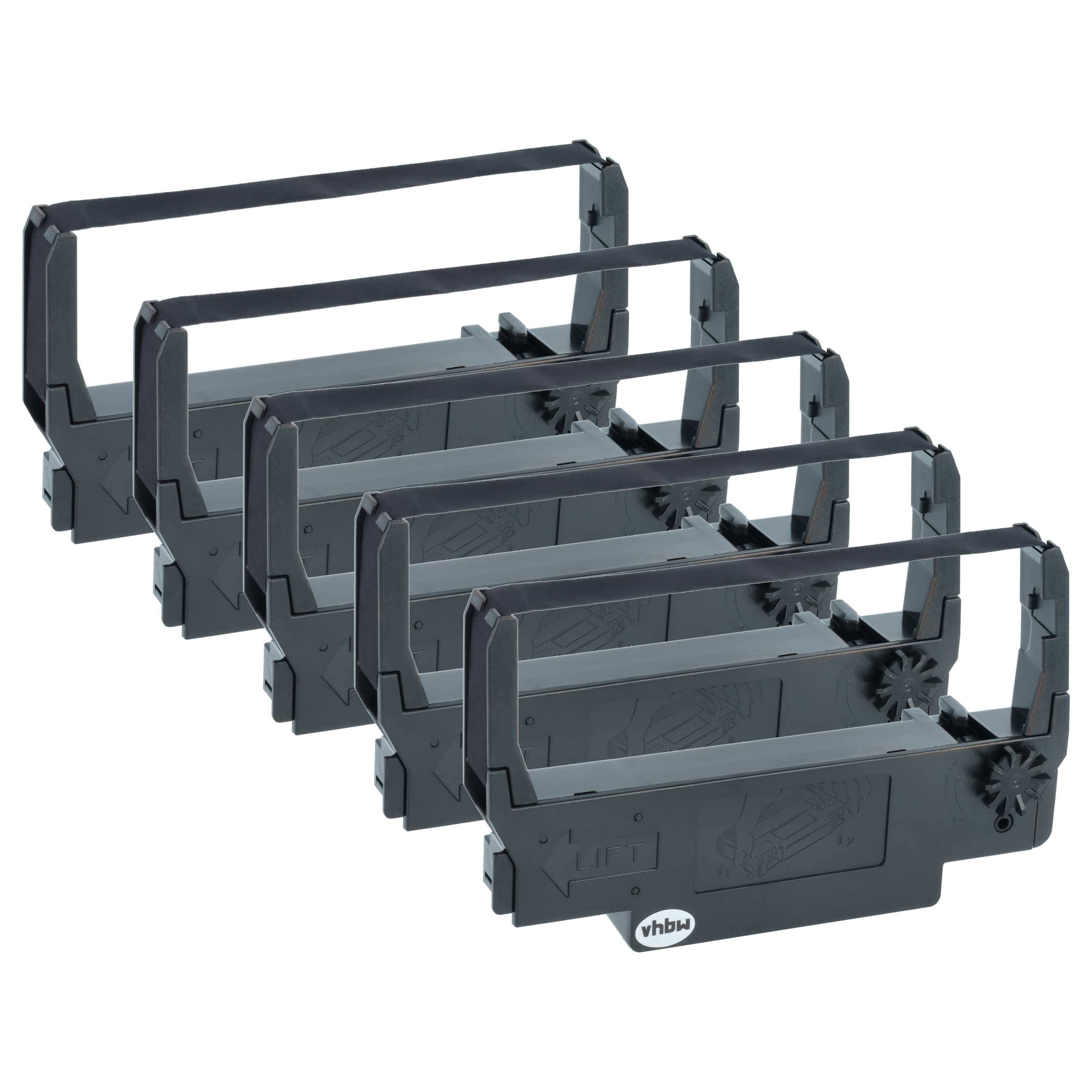 vhbw 5x Farbband Schriftband kompatibel mit Epson TM 300 D, TM-U 210, TM-U 200, TM 375, TM 300 PD Nadeldrucker, Bondrucker - Schwarz