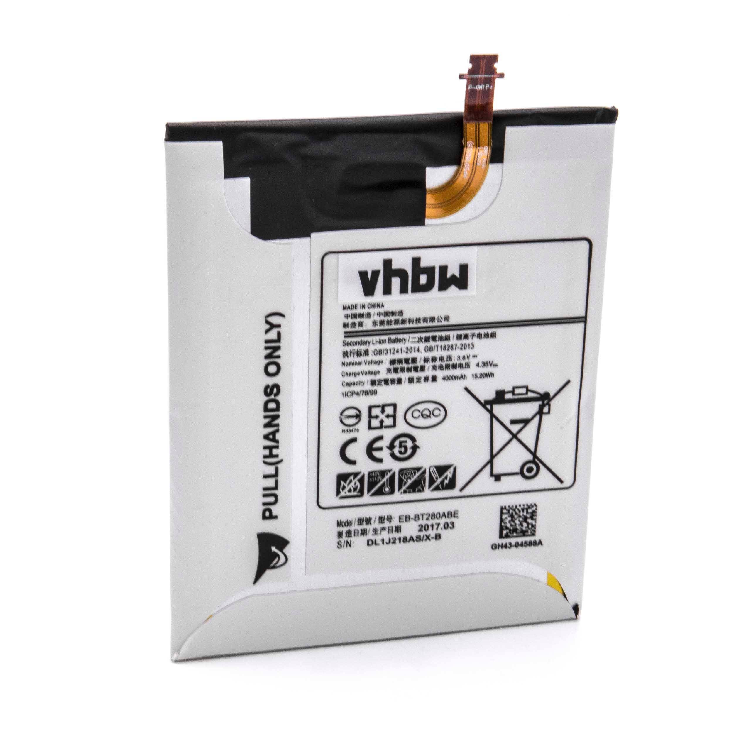 Weißer Lithium-Ionen-Akkupouch mit Lasche und Warnhinweis, dargestellt in Schutzverpackung mit einem Stecker oben.